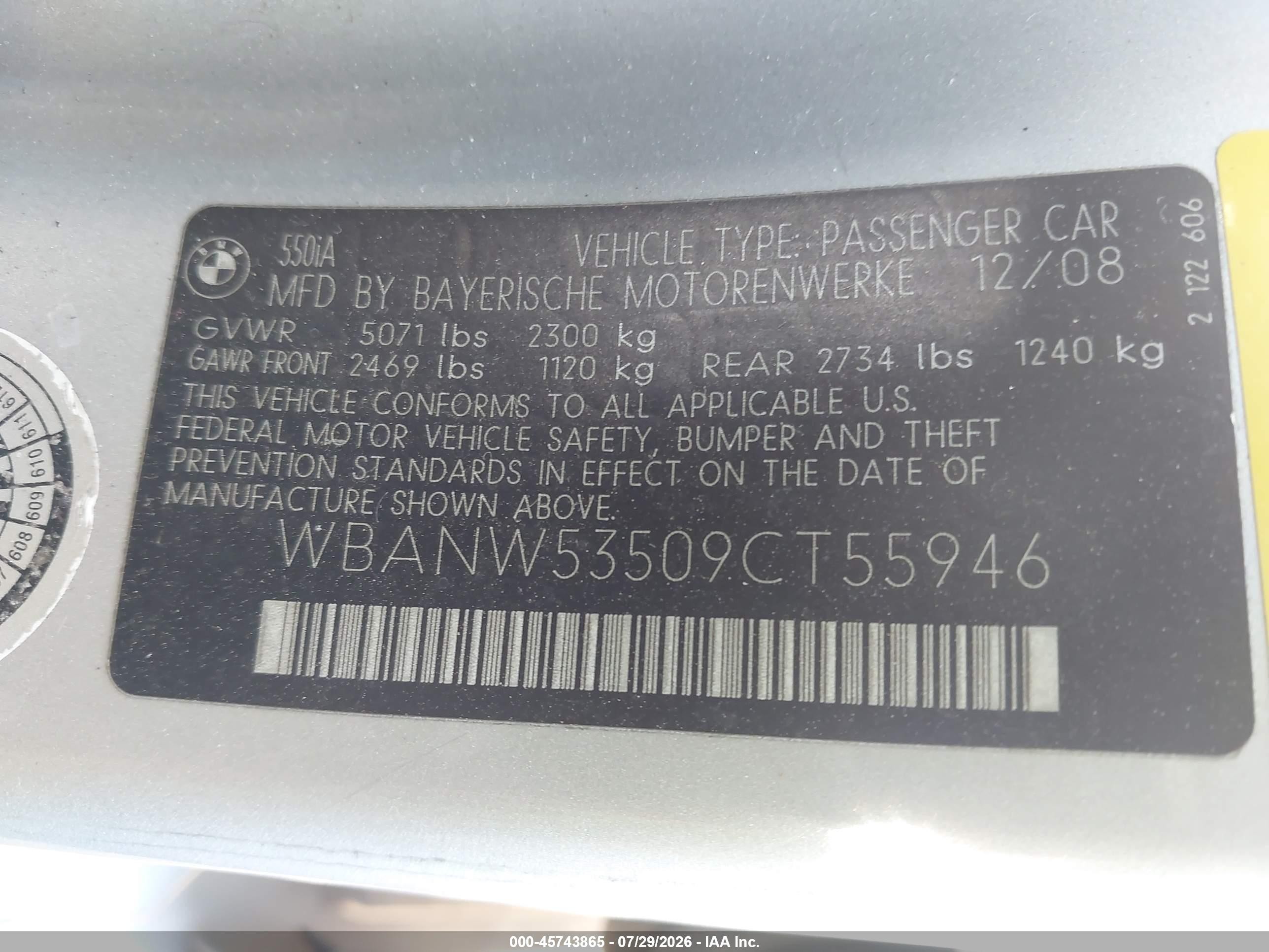 2009 Bmw 550i   Gray vin: WBANW53509CT55946