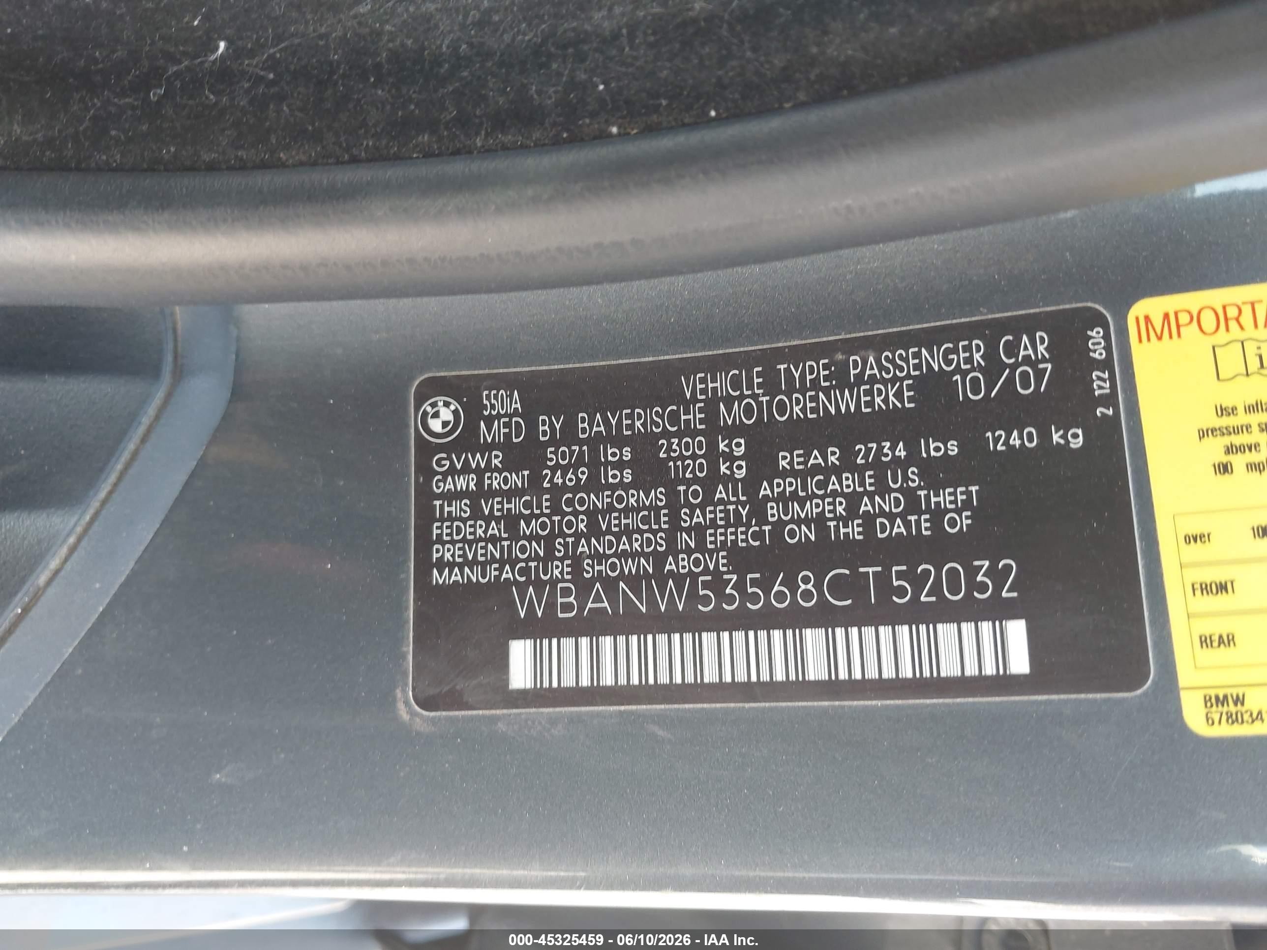 2008 Bmw 550i   Black vin: WBANW53568CT52032
