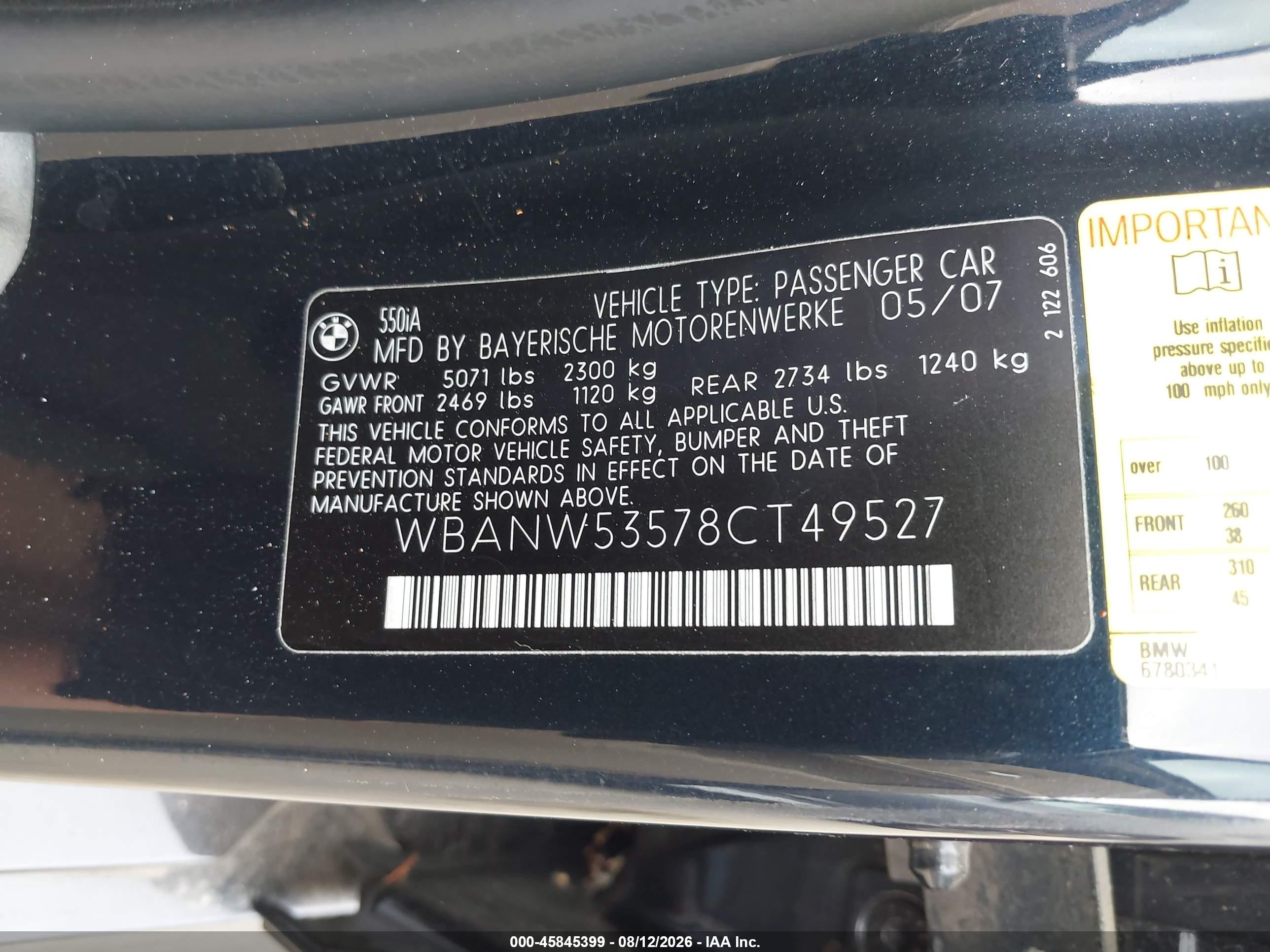 2008 Bmw 550i   Blue vin: WBANW53578CT49527