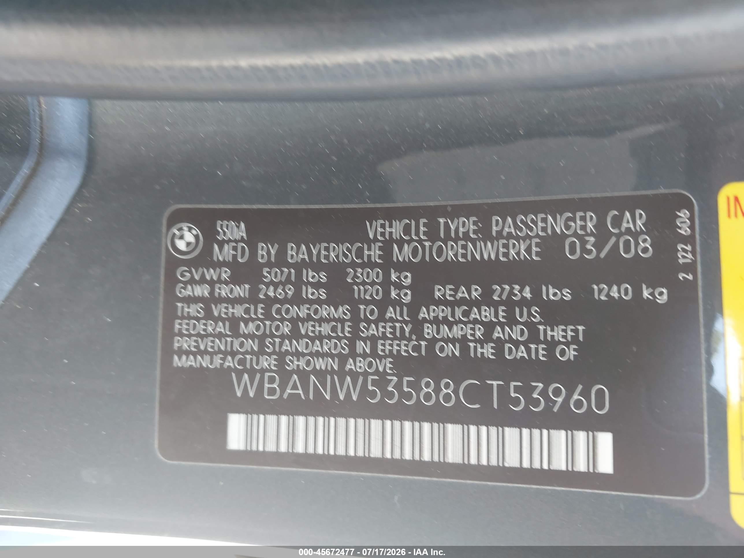 2008 Bmw 550i Серый vin: WBANW53588CT53960
