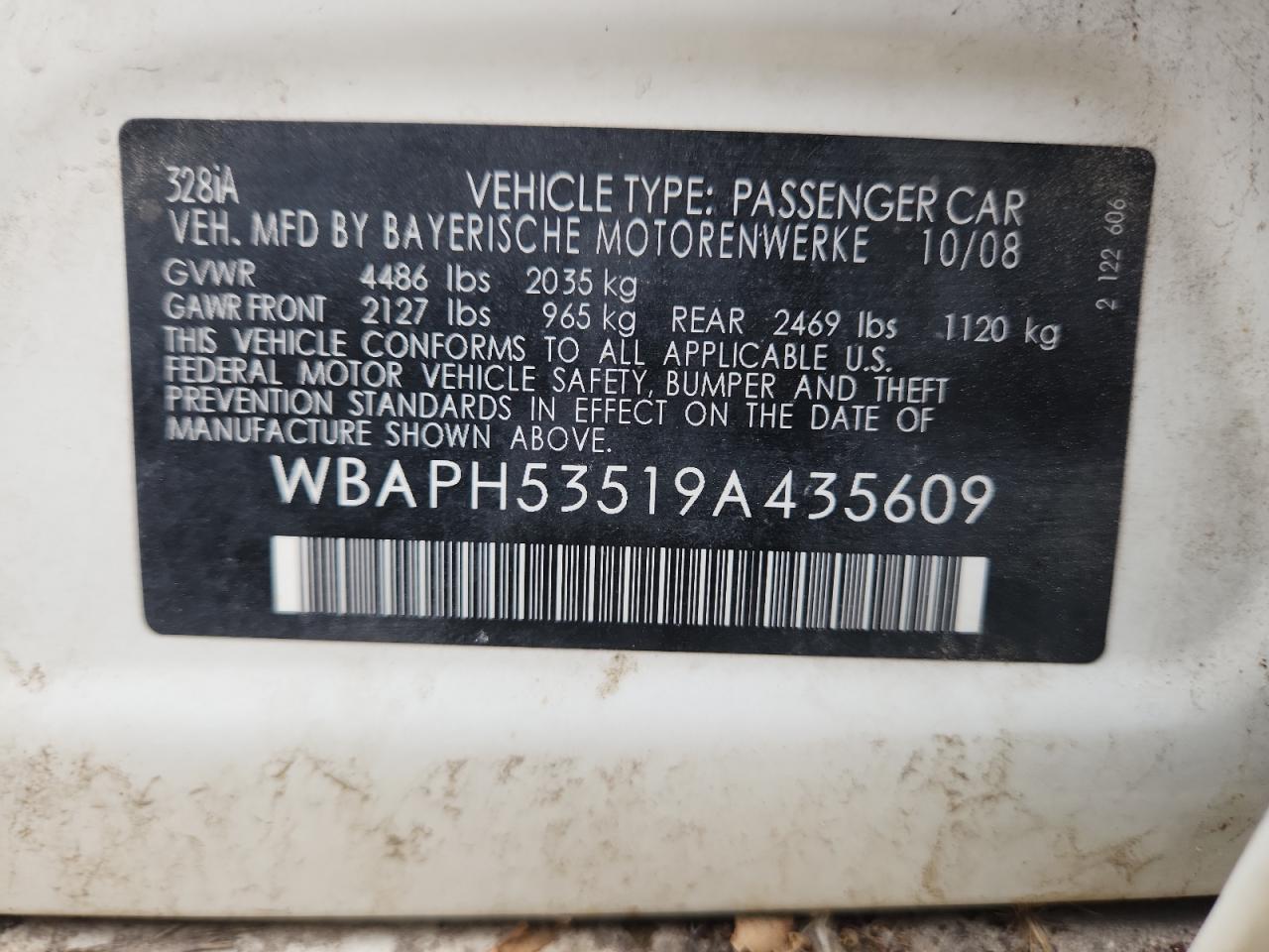 2009 Bmw 328 I Sulev White vin: WBAPH53519A435609