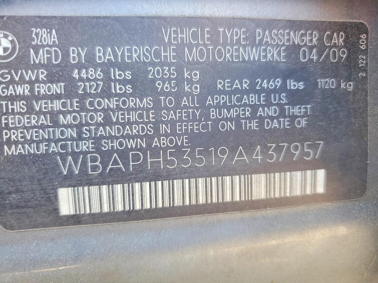 2009 Bmw 328 I Sulev Gray vin: WBAPH53519A437957