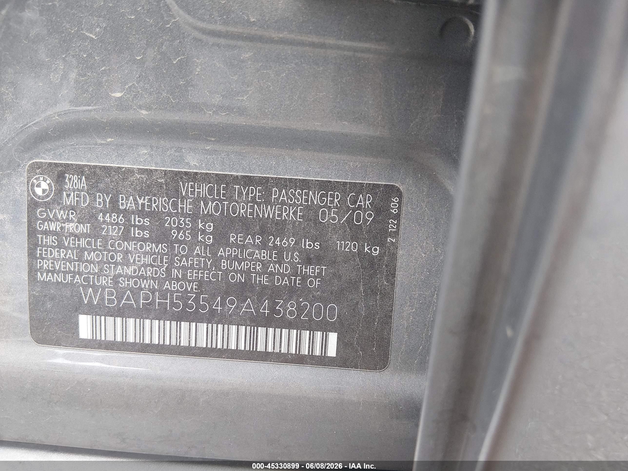 2009 Bmw 328i Серый vin: WBAPH53549A438200
