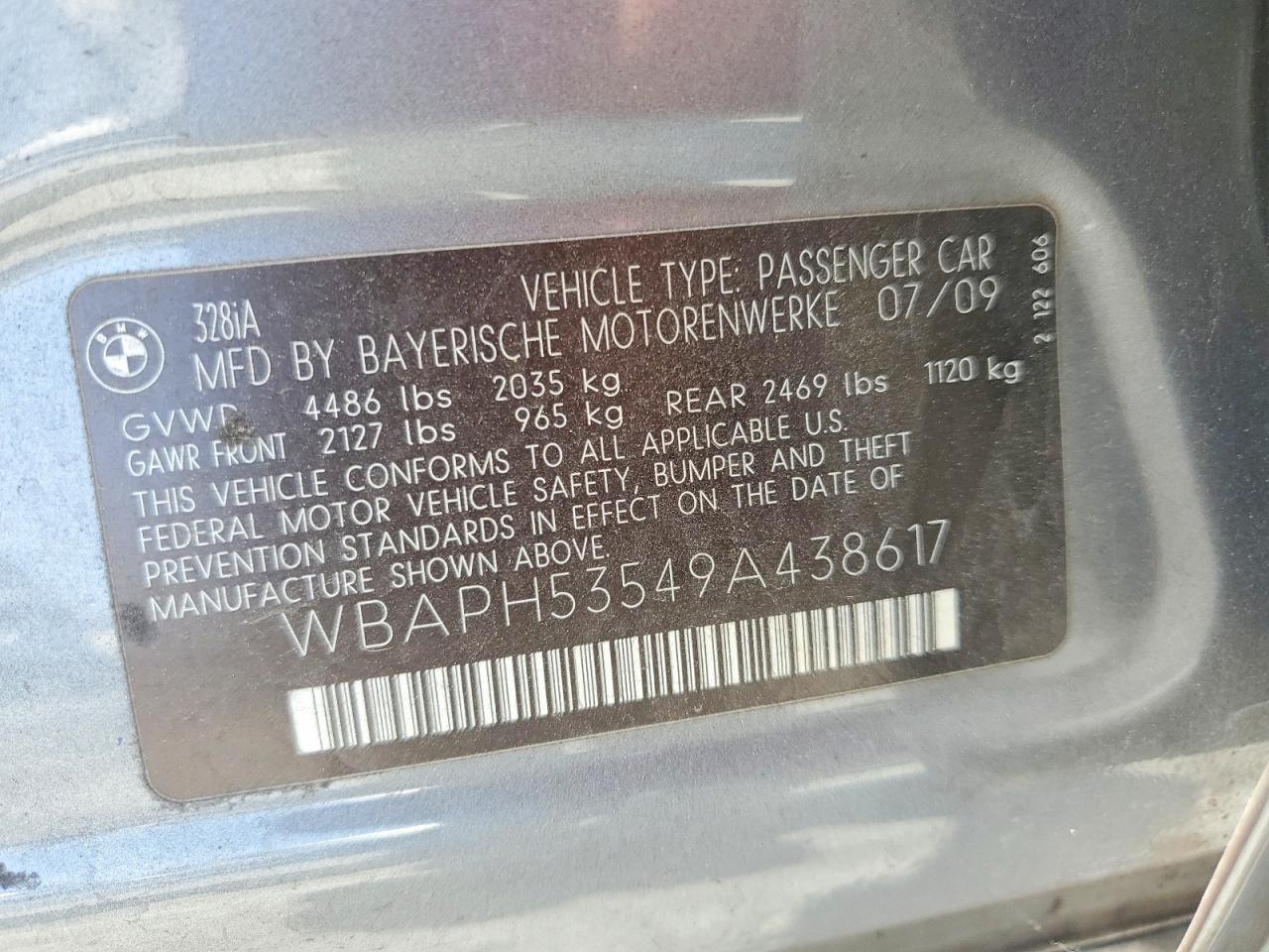 2009 Bmw 328 I Sulev Gray vin: WBAPH53549A438617