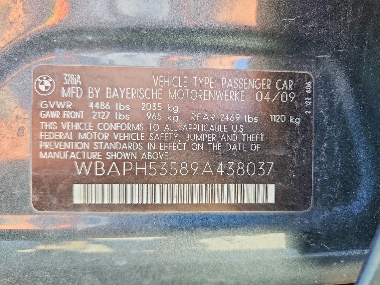 2009 Bmw 328 I Sulev Blue vin: WBAPH53589A438037