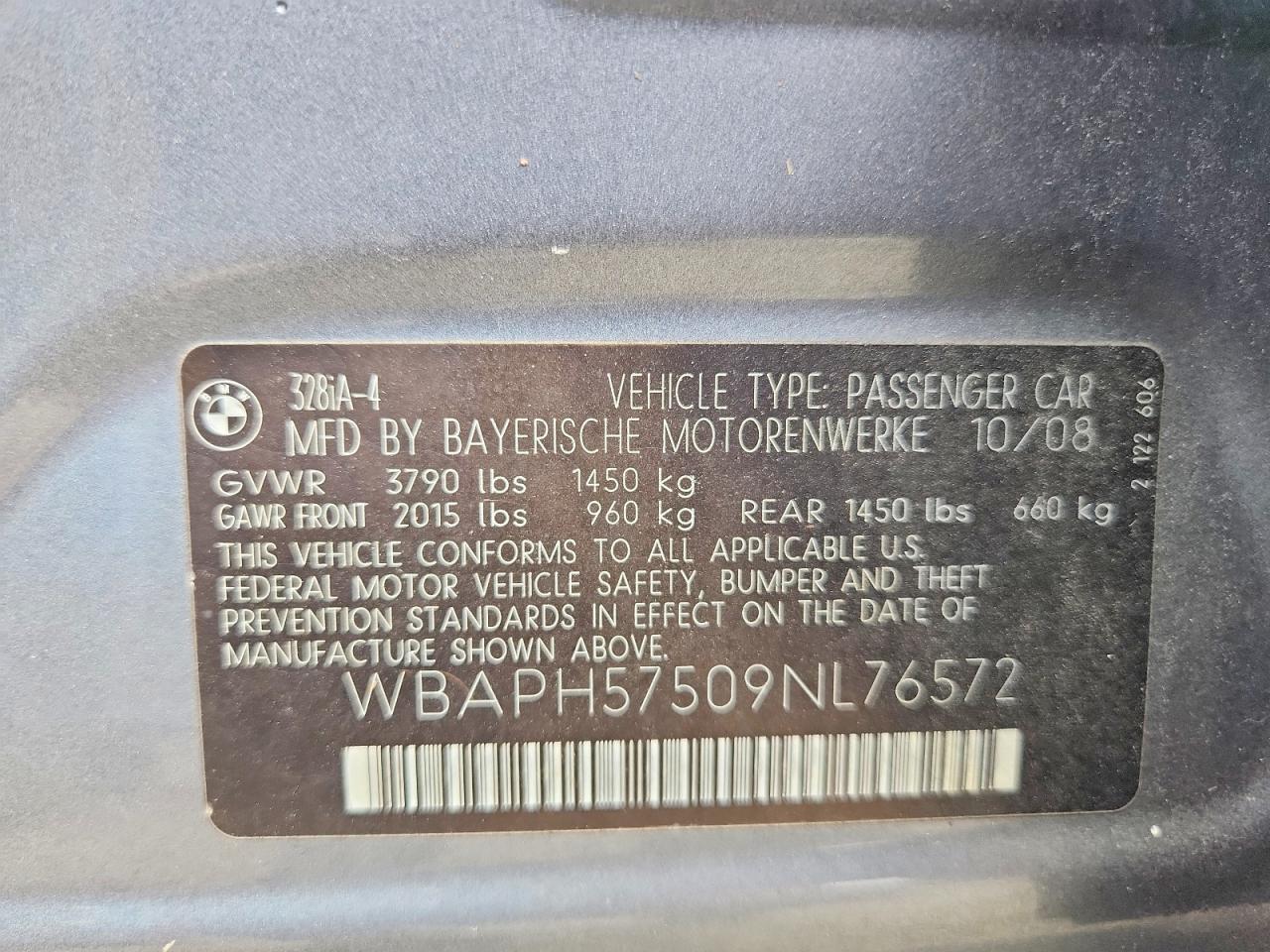 2009 Bmw 328 I Sulev Gray vin: WBAPH57509NL76572