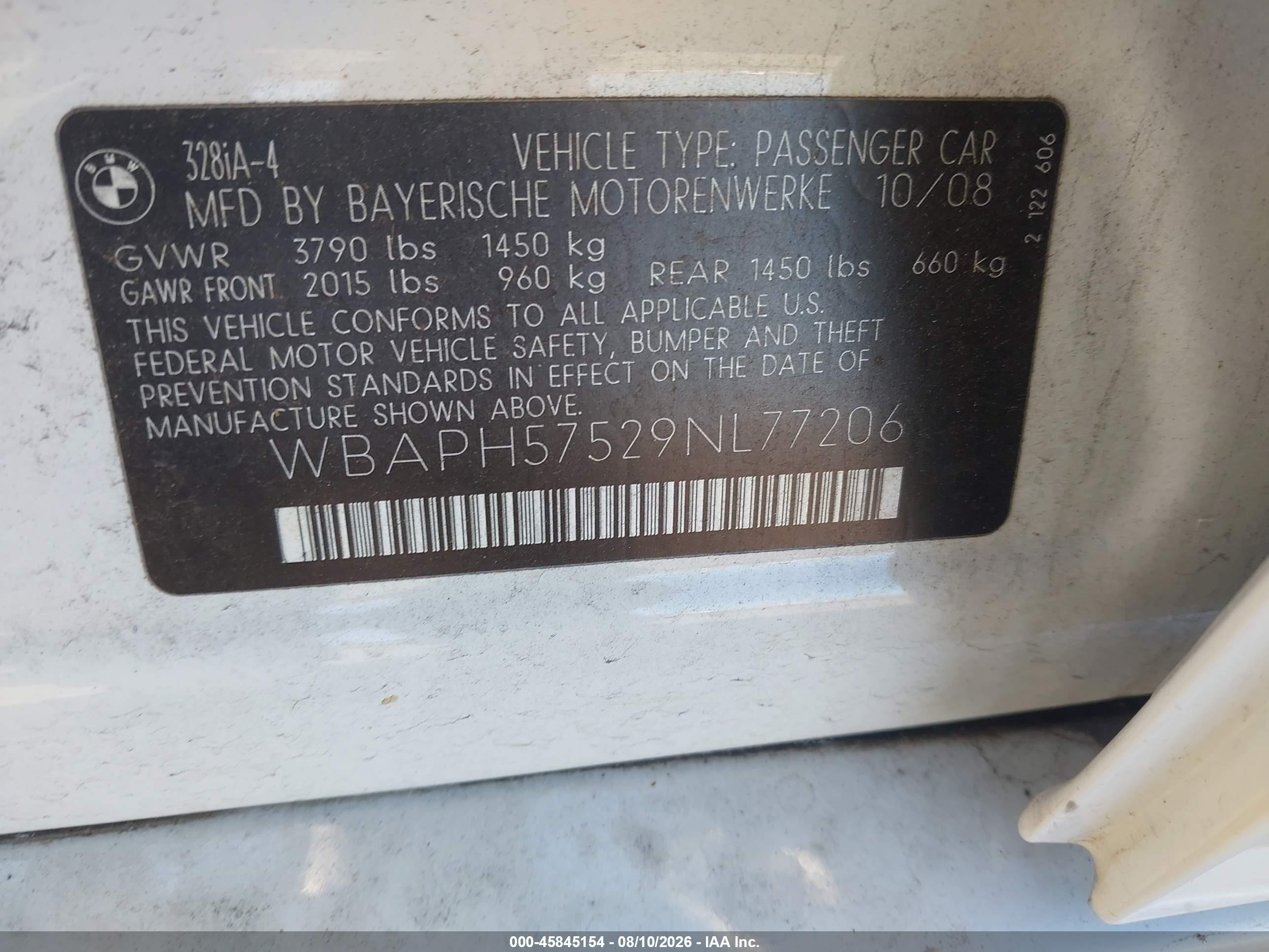 2009 Bmw 328i   Белый vin: WBAPH57529NL77206