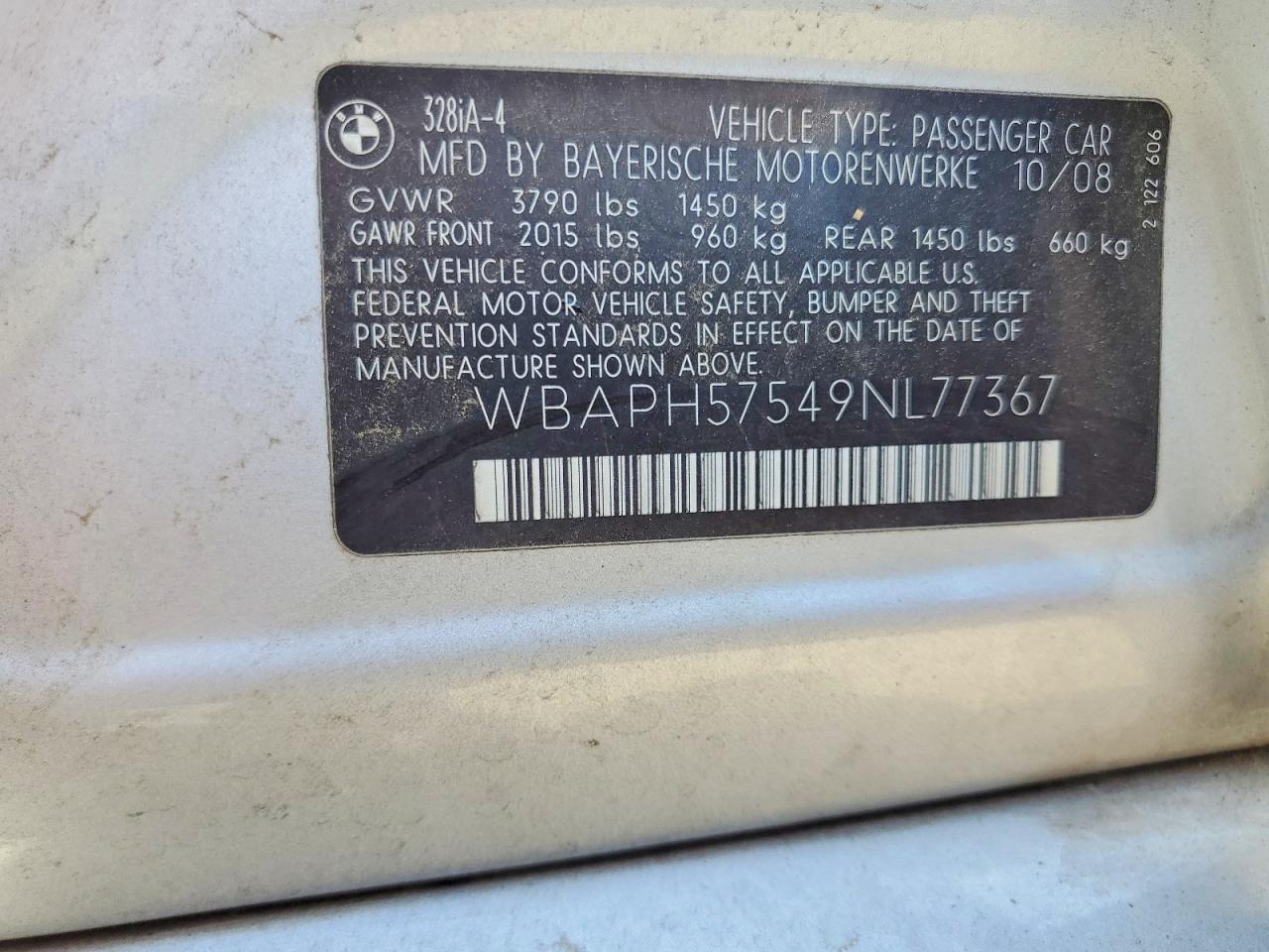 2009 Bmw 328 I Sulev Silver vin: WBAPH57549NL77367