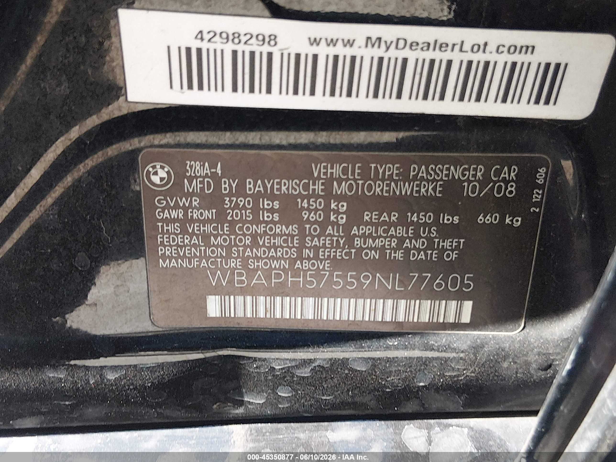 2009 Bmw 328i   Black vin: WBAPH57559NL77605