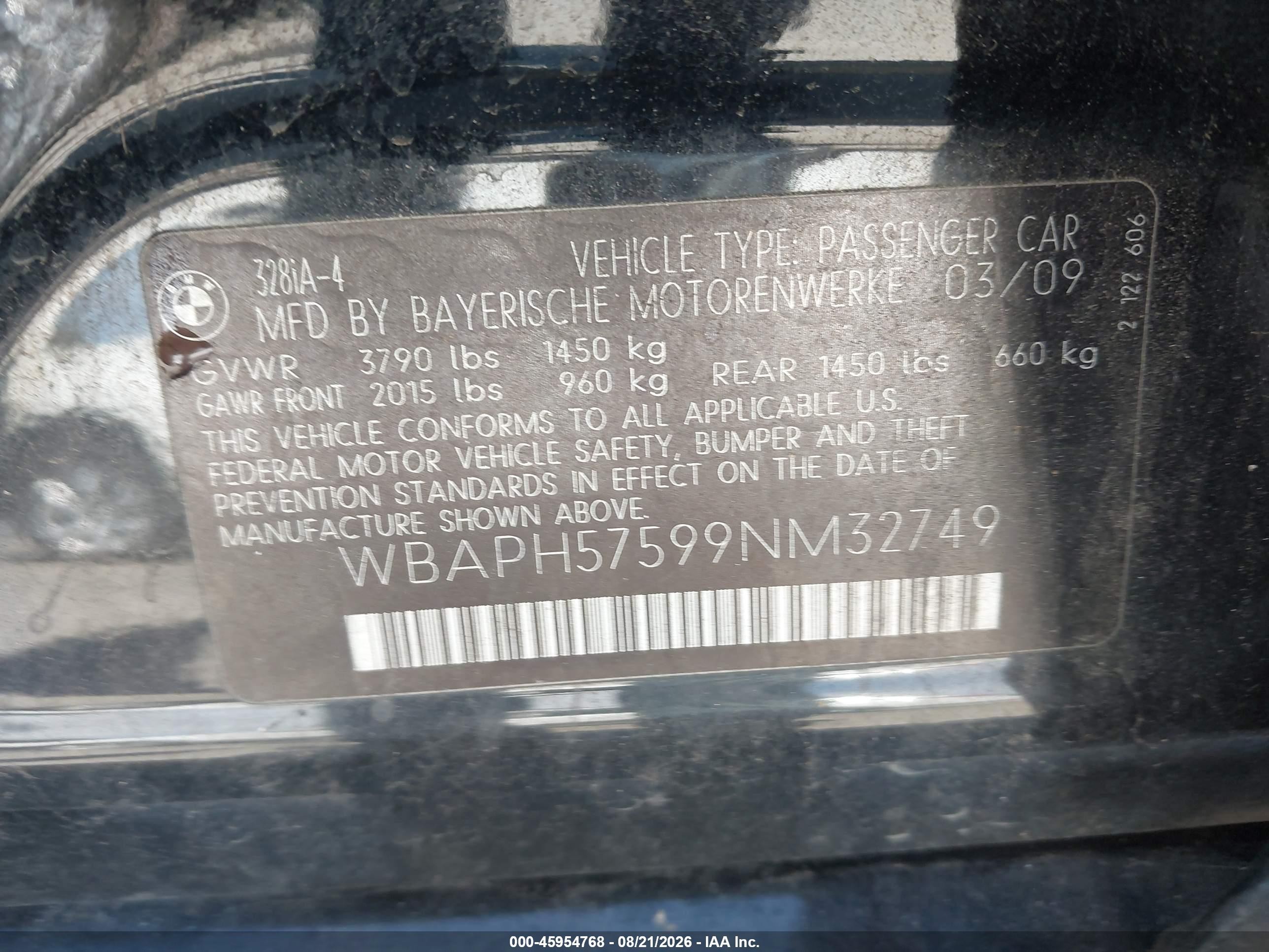 2009 Bmw 328i   Black vin: WBAPH57599NM32749