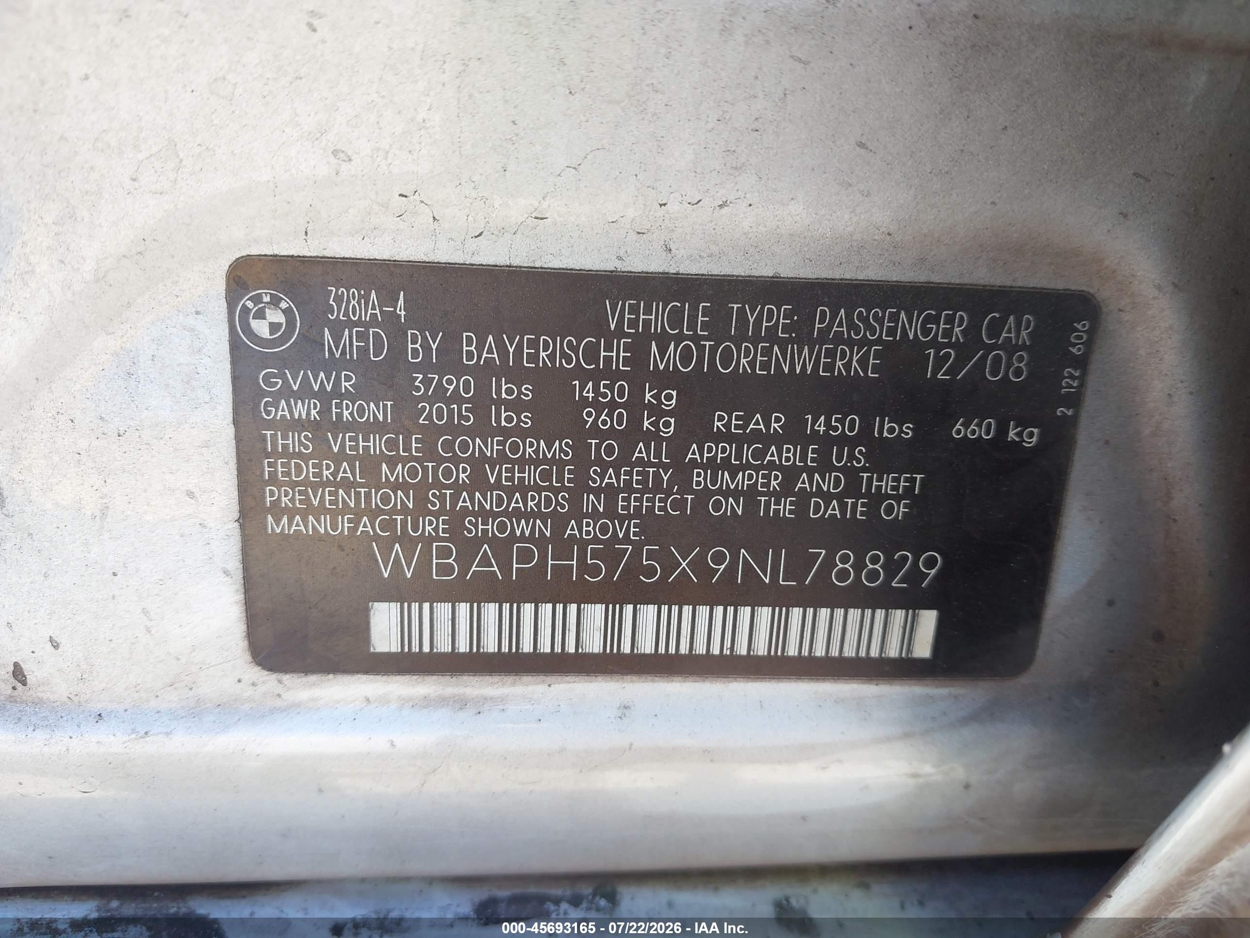 2009 Bmw 328i   Gray vin: WBAPH575X9NL78829