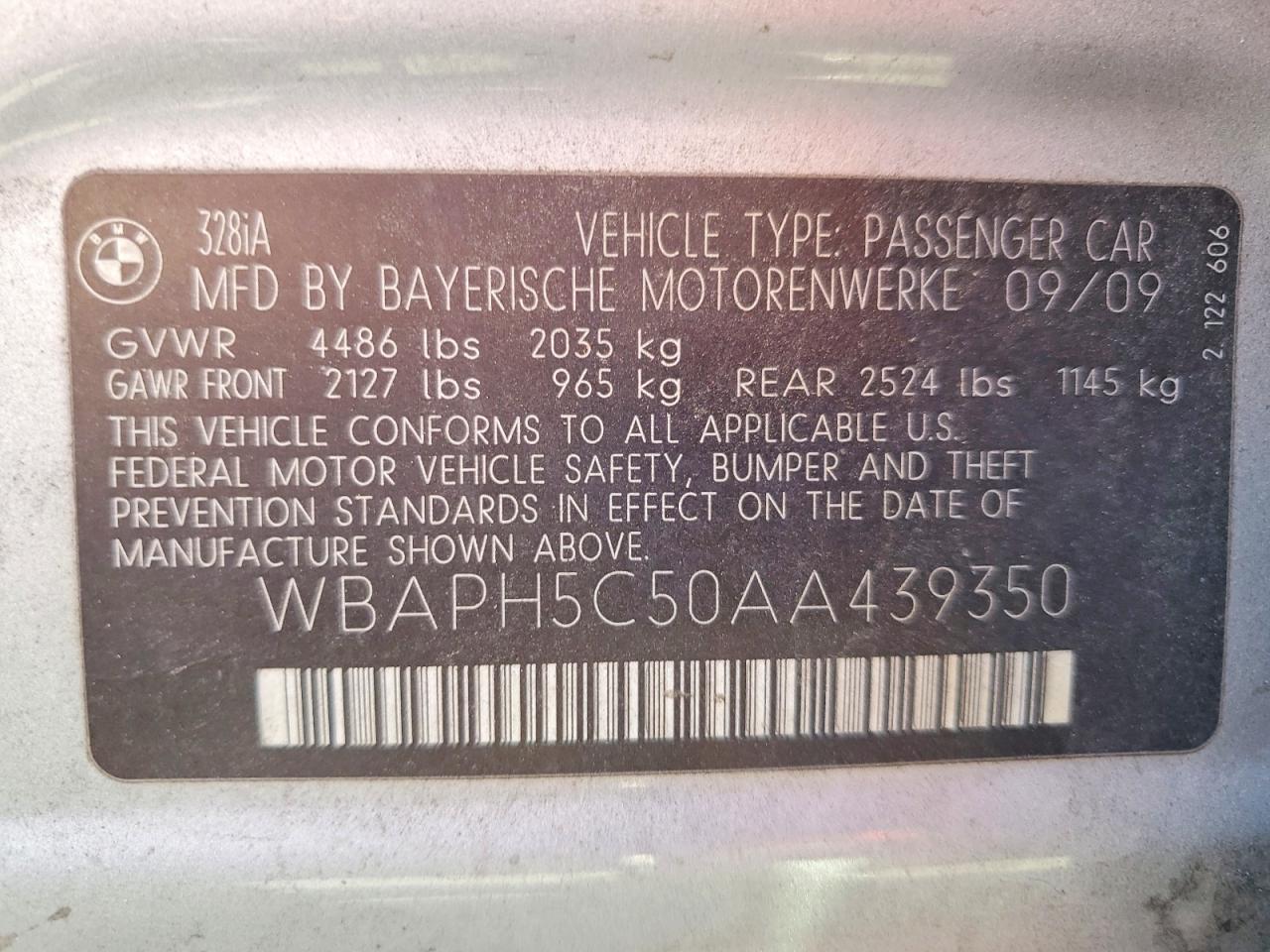 2010 Bmw 328 I Sulev Silver vin: WBAPH5C50AA439350