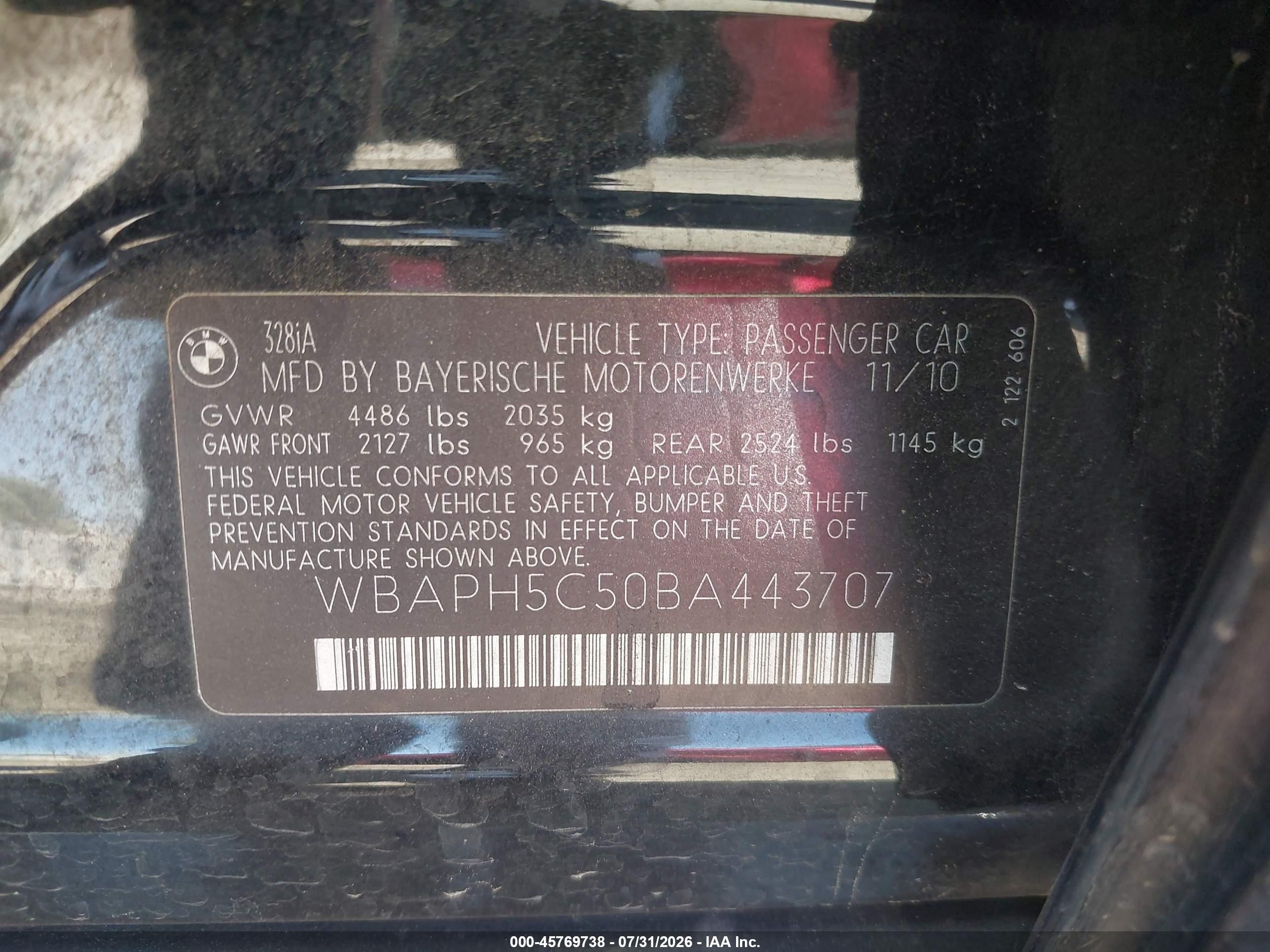 2011 Bmw 328i   Black vin: WBAPH5C50BA443707