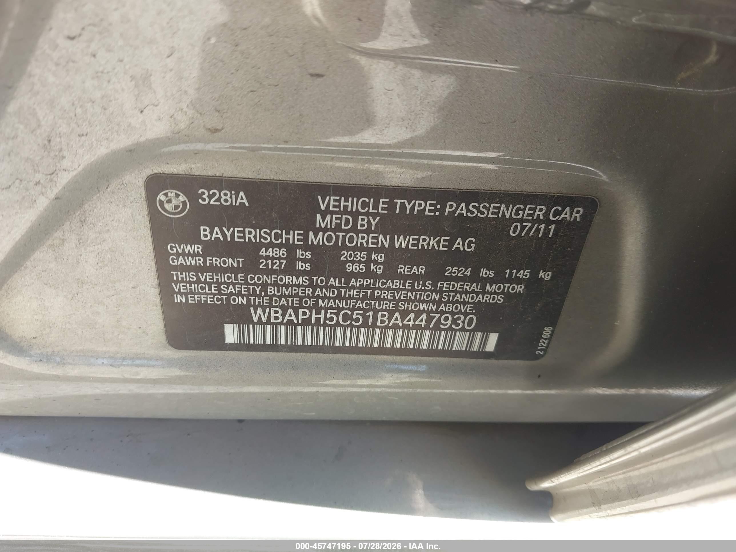 2011 Bmw 328i   Золотой vin: WBAPH5C51BA447930