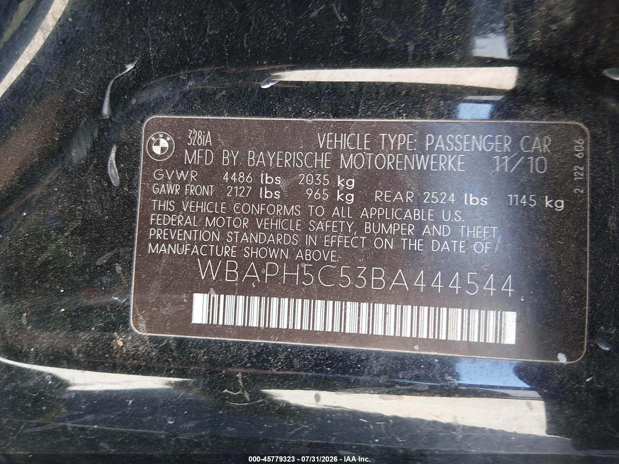 2011 Bmw 328i   Черный vin: WBAPH5C53BA444544