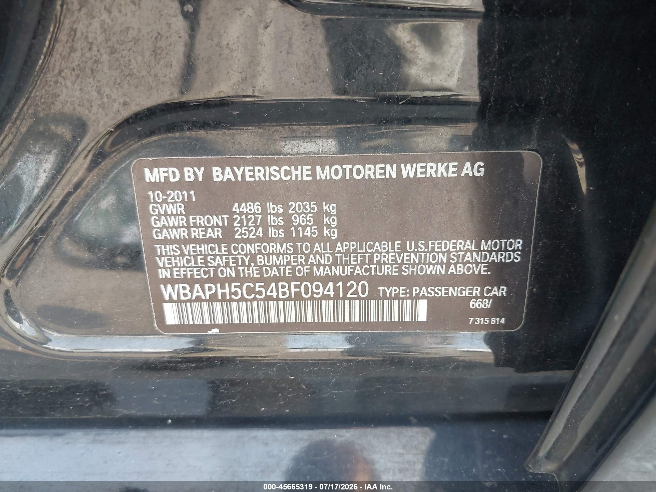 2011 Bmw 328i   Black vin: WBAPH5C54BF094120