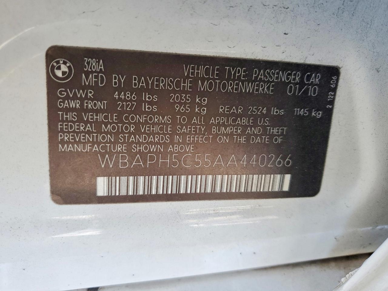 2010 Bmw 328 I Sulev White vin: WBAPH5C55AA440266