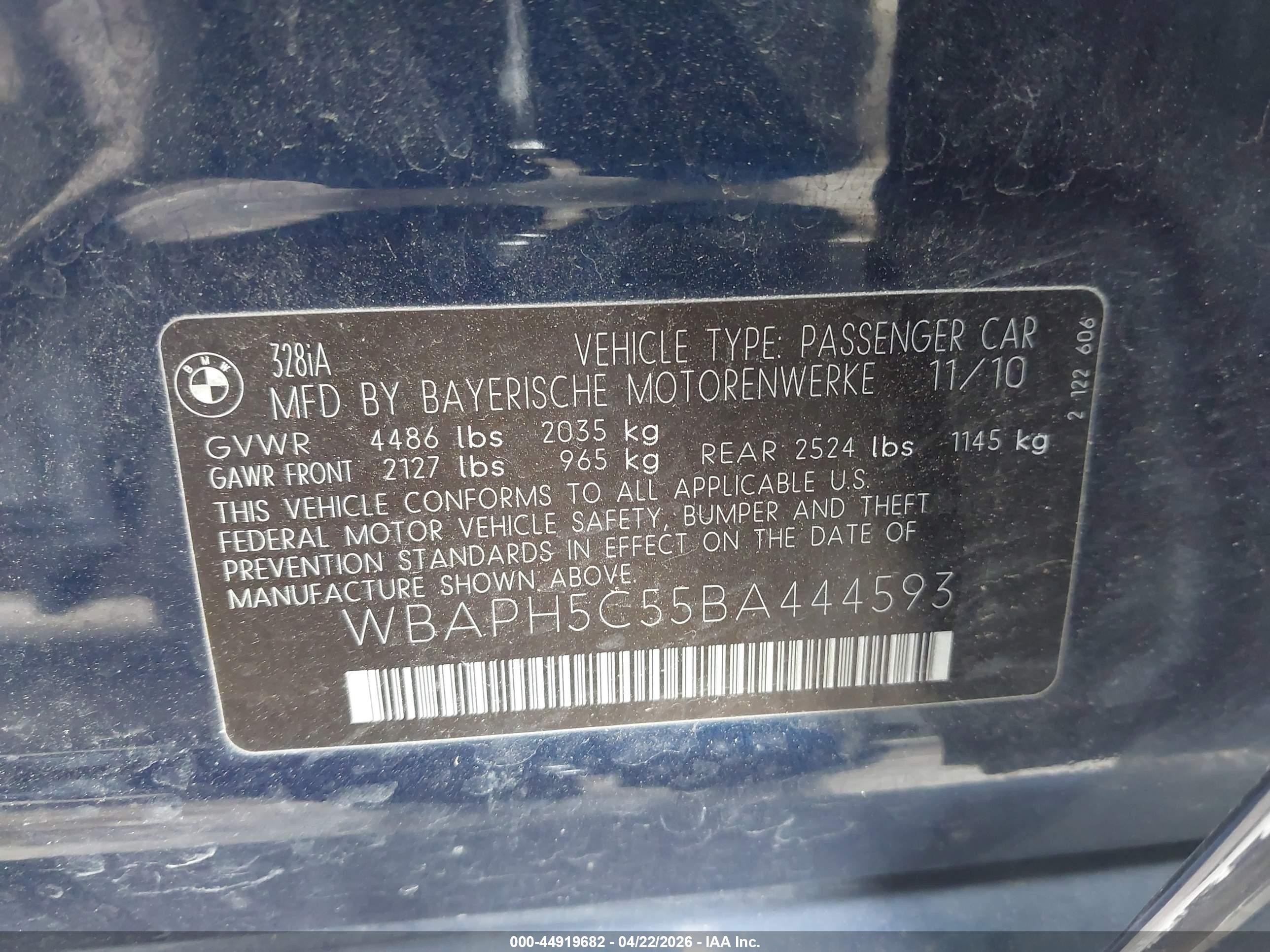 2011 Bmw 328i   Blue vin: WBAPH5C55BA444593