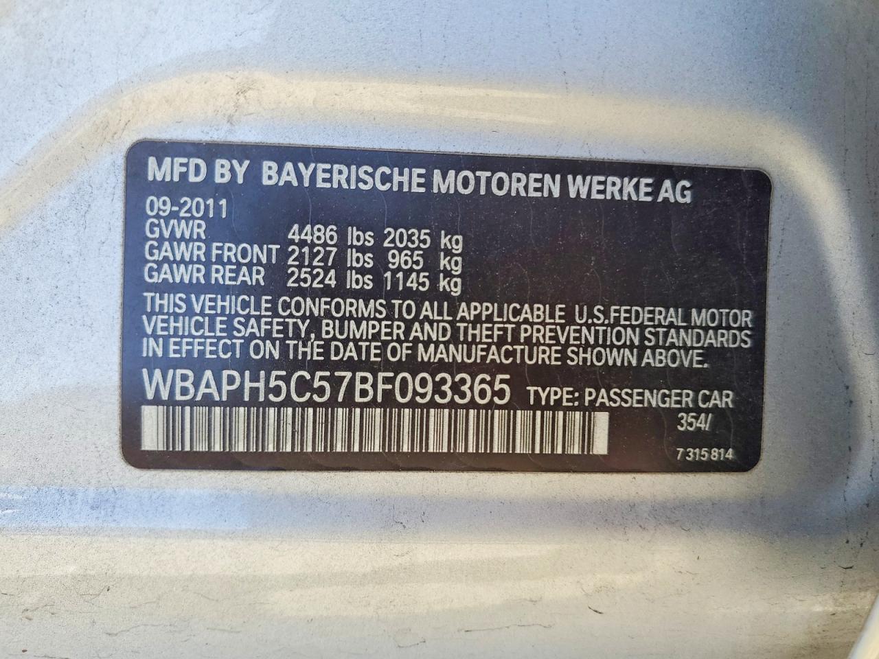 2011 Bmw 328 I Sulev Silver vin: WBAPH5C57BF093365