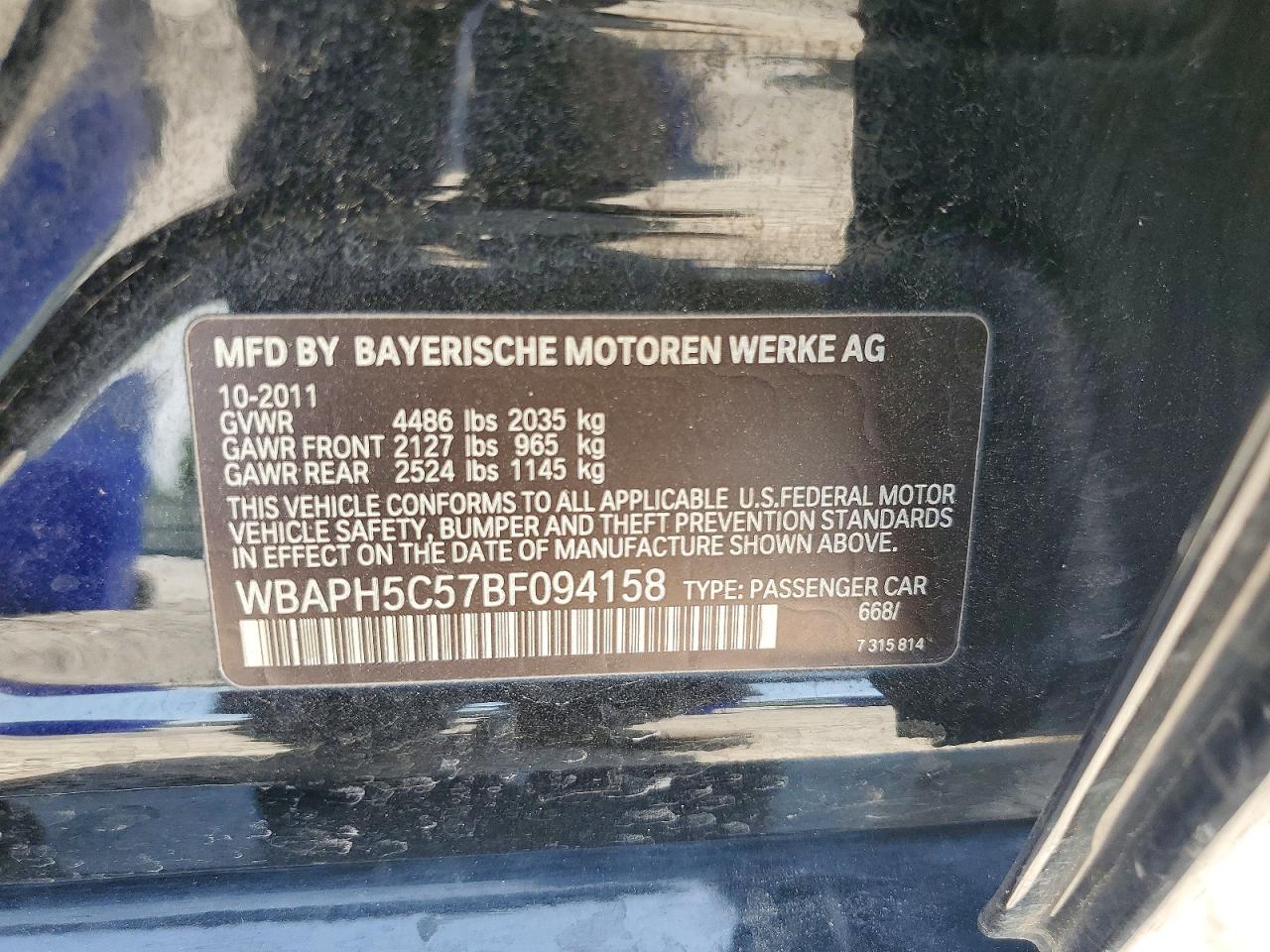2011 Bmw 328 I Sulev Black vin: WBAPH5C57BF094158