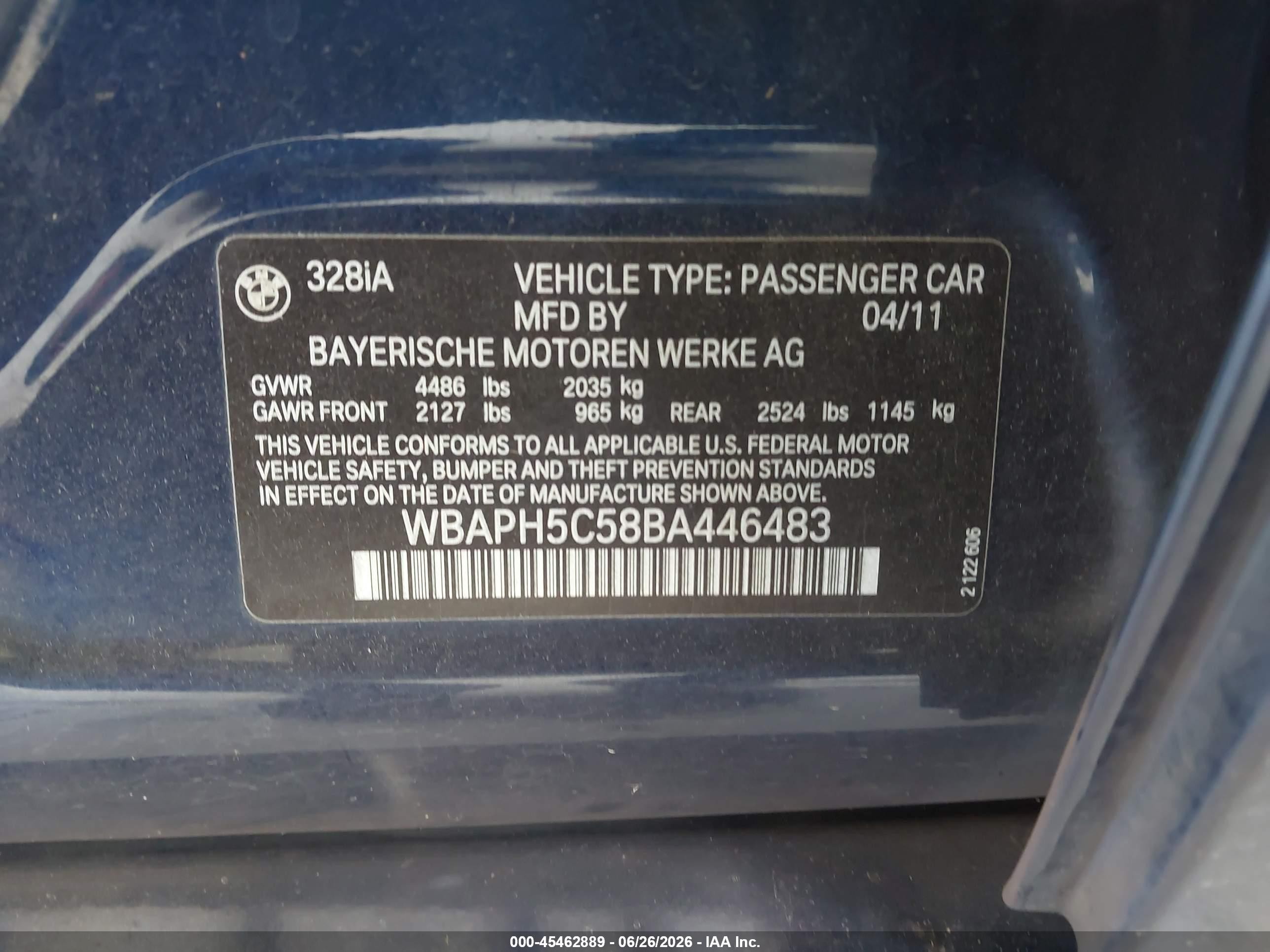 2011 Bmw 328i   Blue vin: WBAPH5C58BA446483