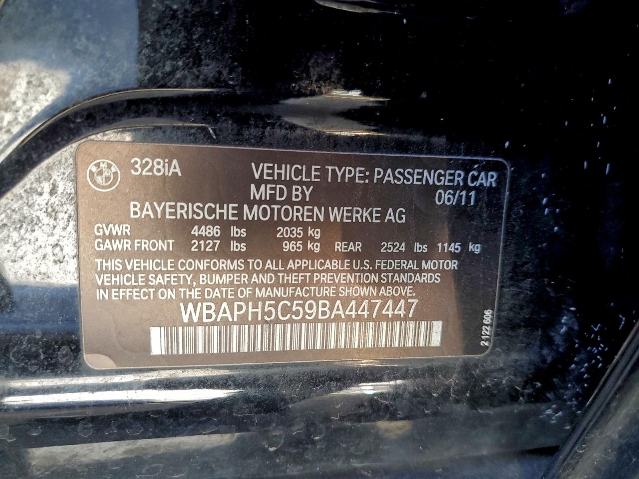 2011 Bmw 328 I Sulev Black vin: WBAPH5C59BA447447