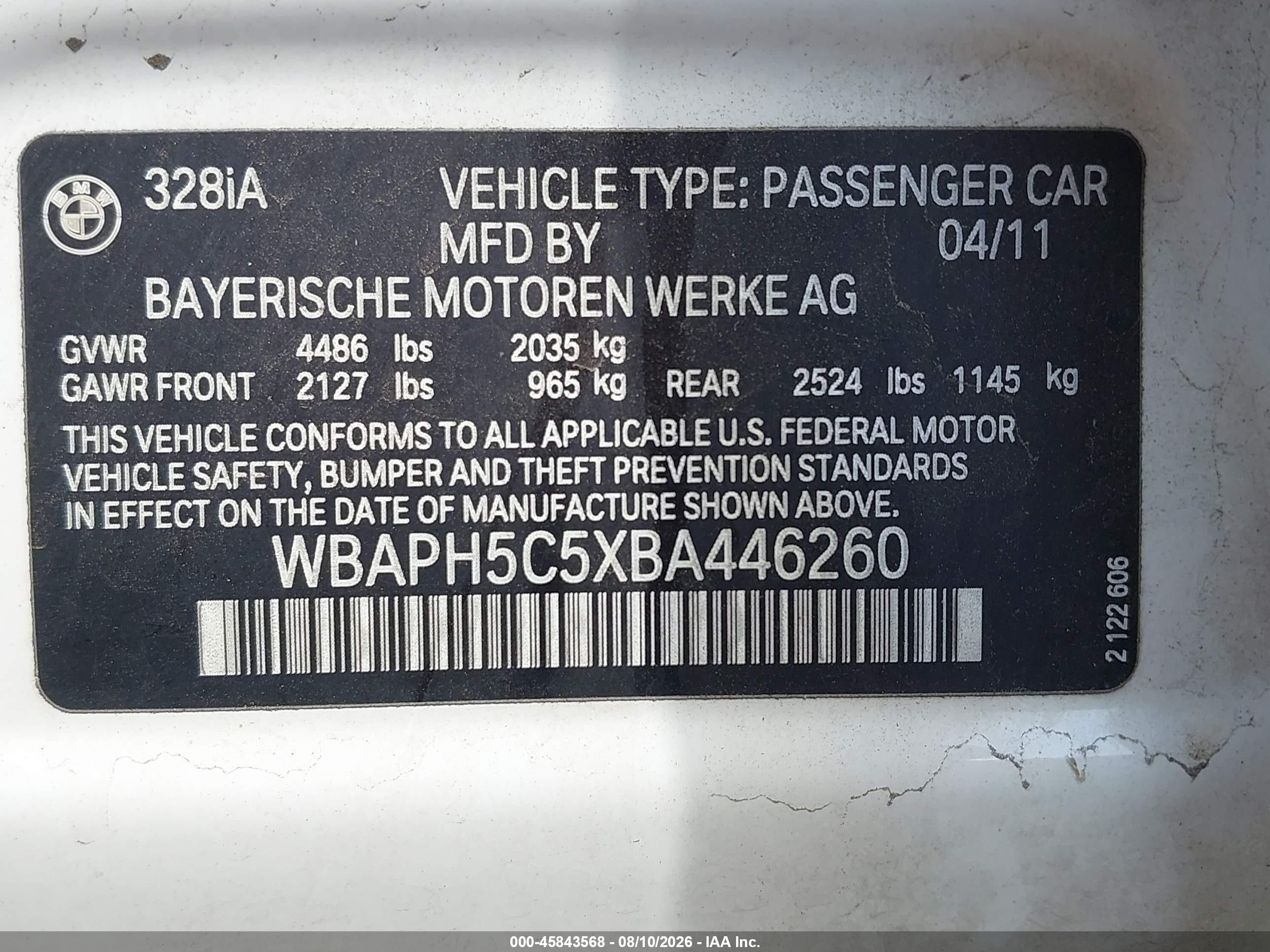 2011 Bmw 328i   White vin: WBAPH5C5XBA446260