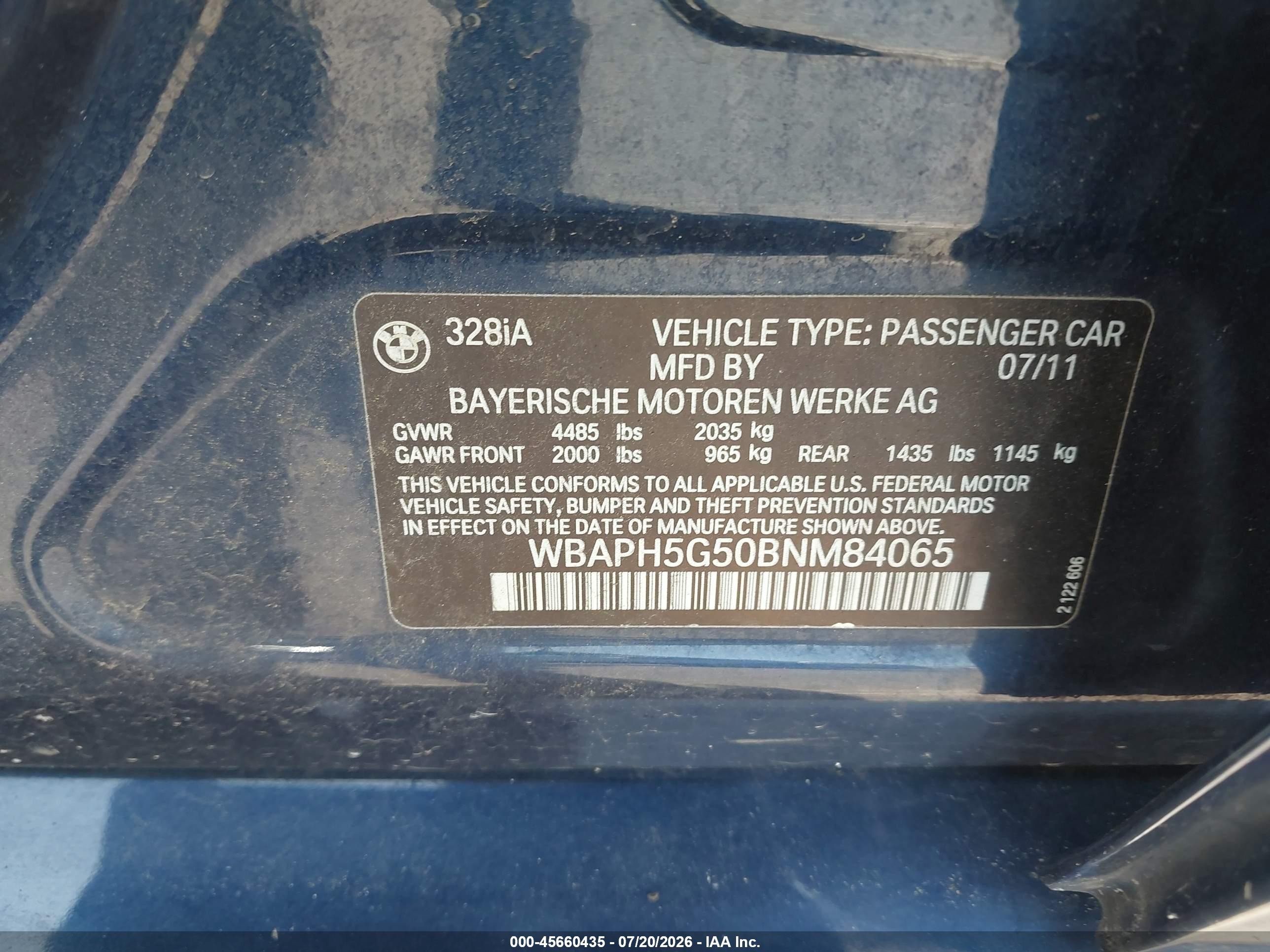 2011 Bmw 328i   Синий vin: WBAPH5G50BNM84065