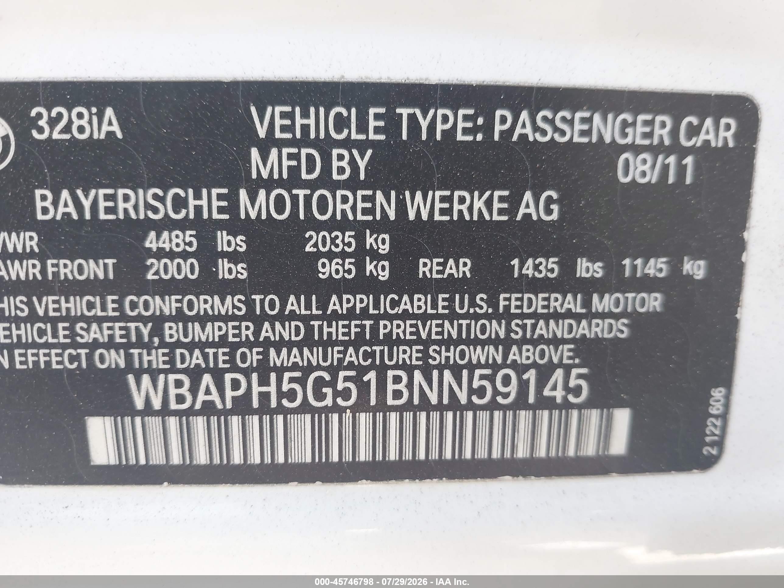 2011 Bmw 328i   White vin: WBAPH5G51BNN59145