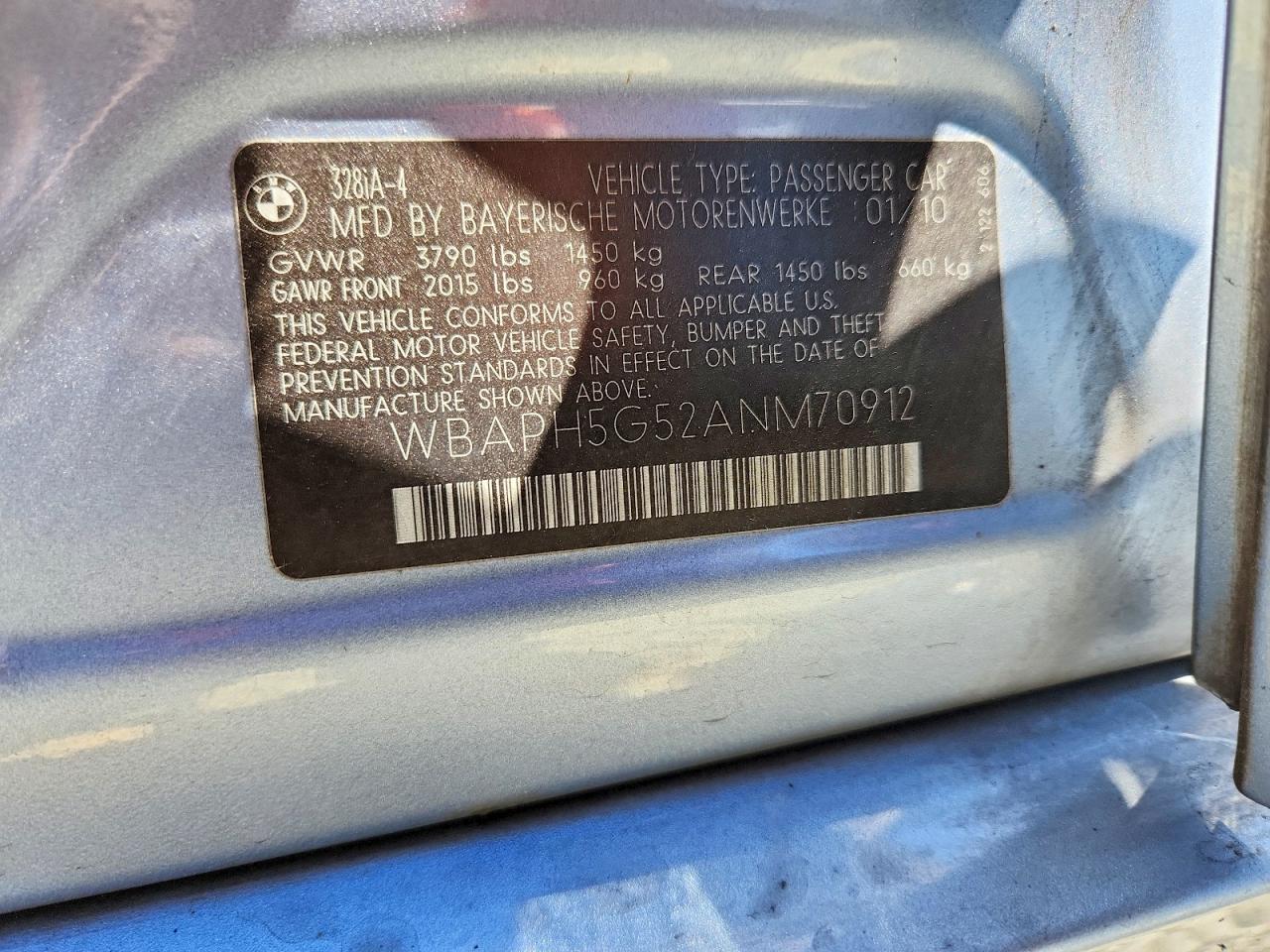 2010 Bmw 328 I Sulev Blue vin: WBAPH5G52ANM70912