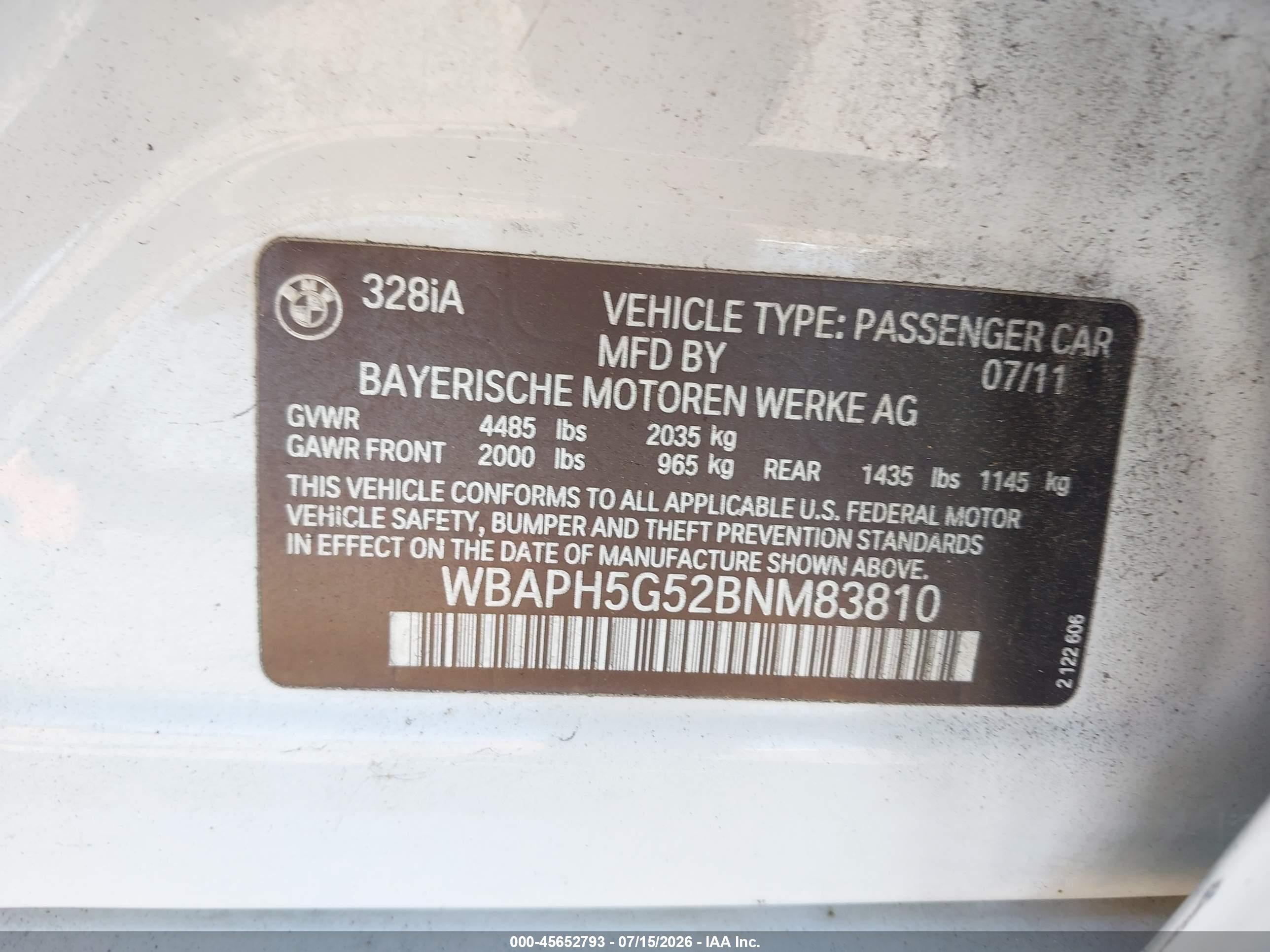 2011 Bmw 328i   White vin: WBAPH5G52BNM83810