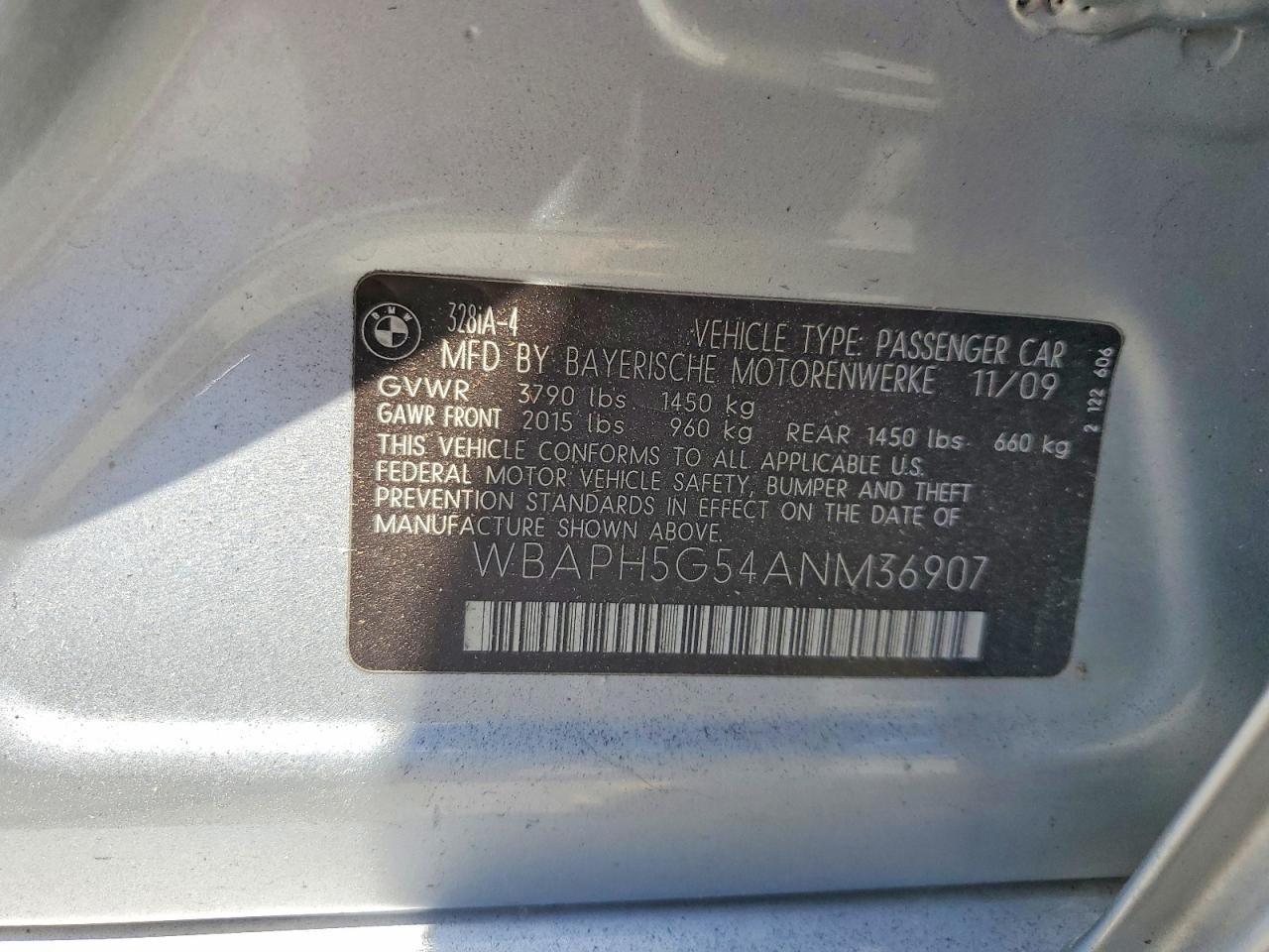 2010 Bmw 328 I Sulev Silver vin: WBAPH5G54ANM36907