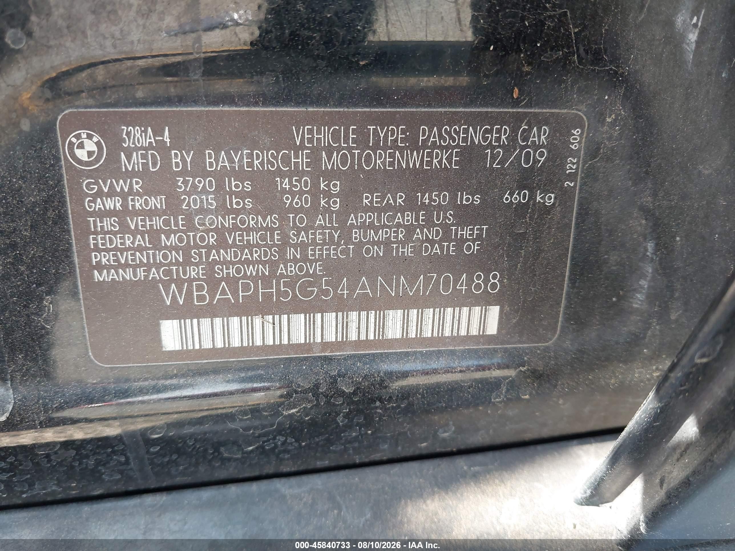2010 Bmw 328i   Black vin: WBAPH5G54ANM70488