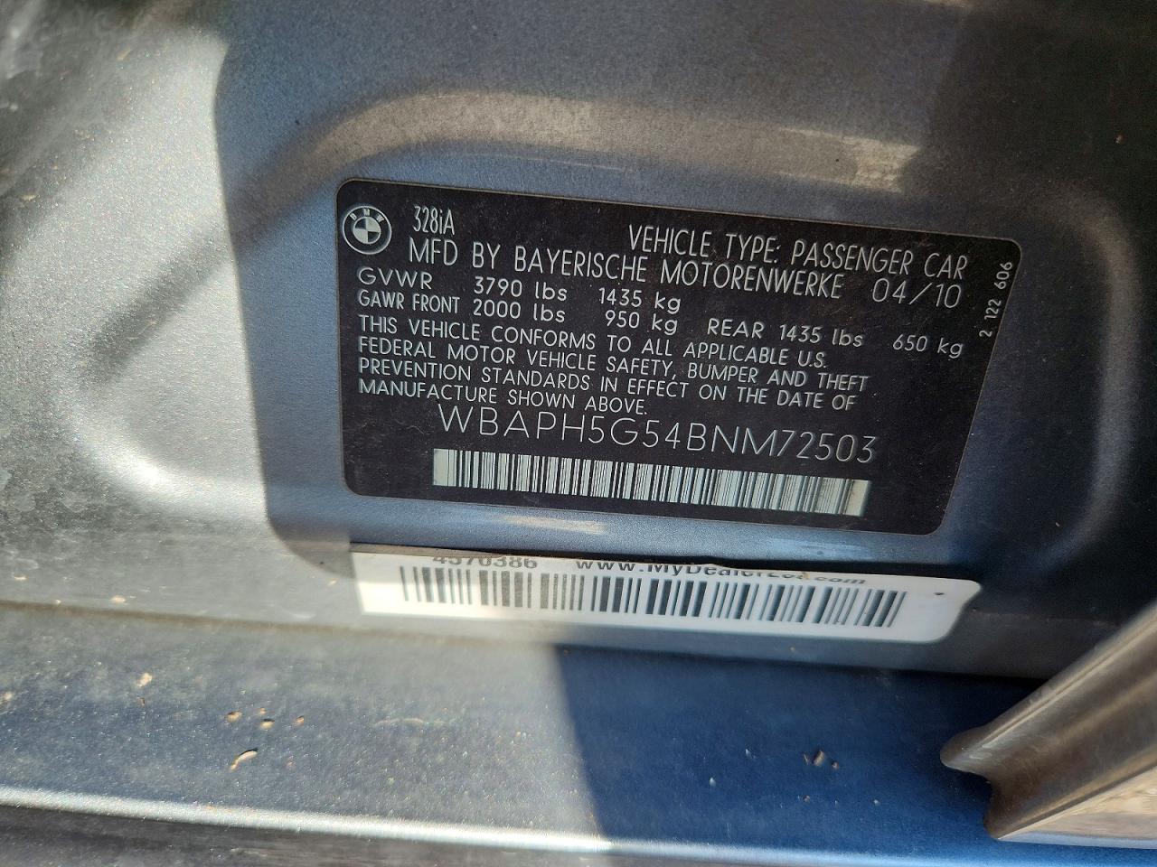 2011 Bmw 328 I Sulev Charcoal vin: WBAPH5G54BNM72503