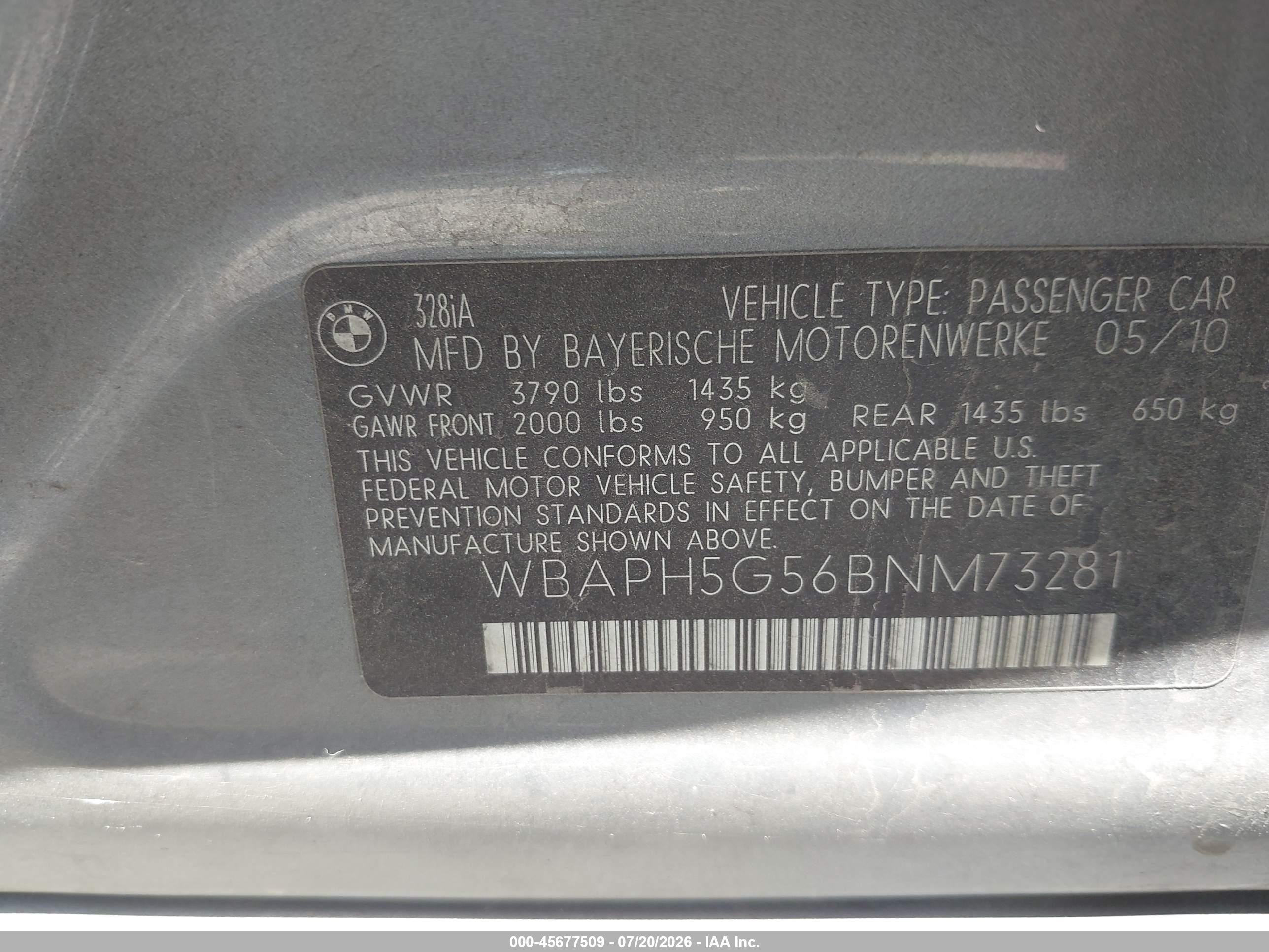 2011 Bmw 328i   Серый vin: WBAPH5G56BNM73281