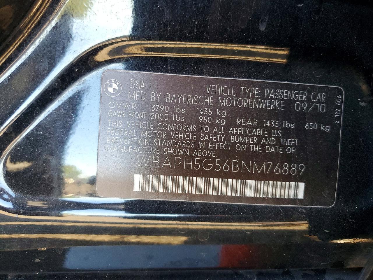 2011 Bmw 328 I Sulev Black vin: WBAPH5G56BNM76889