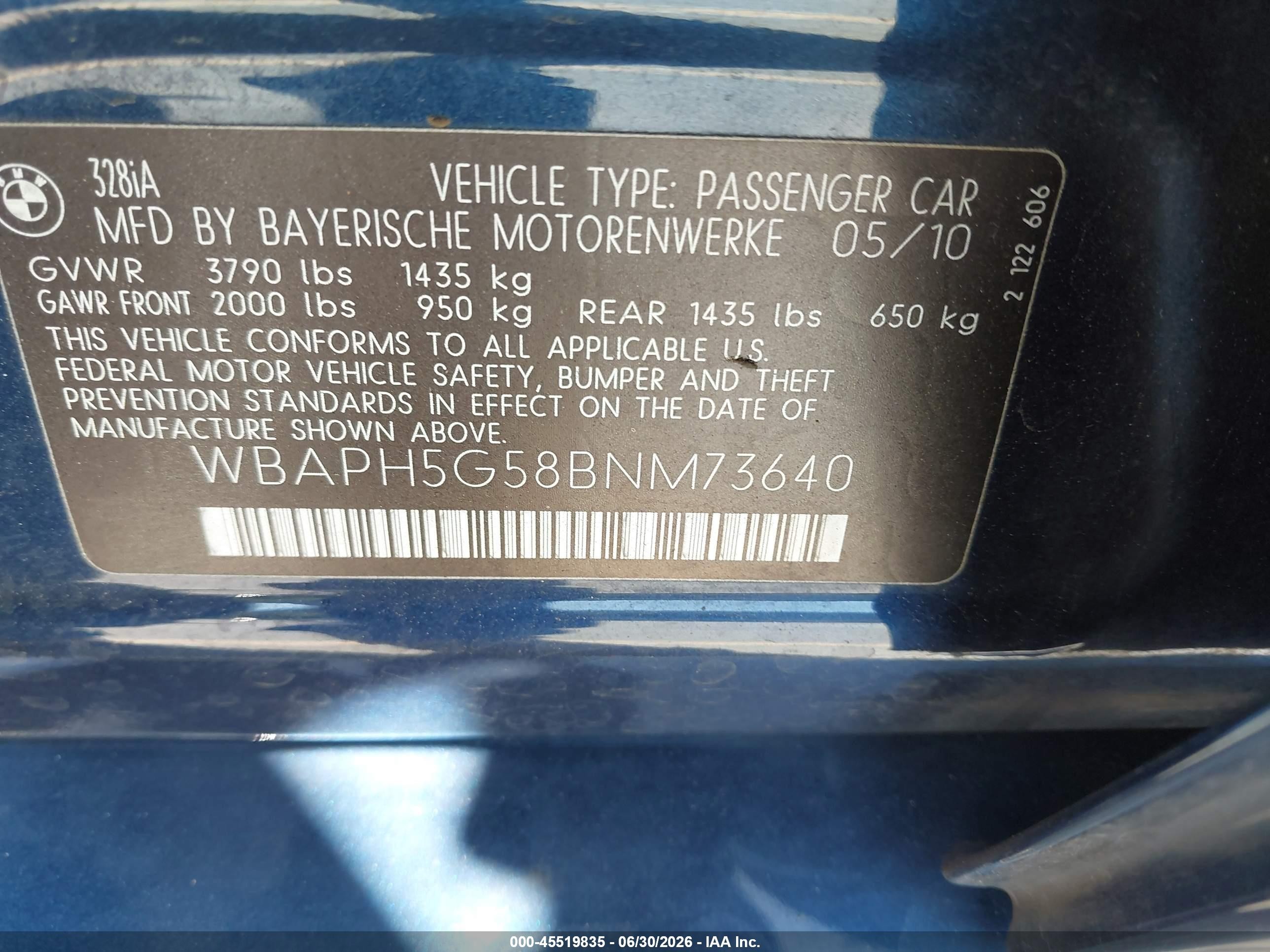 2011 Bmw 328i Blue vin: WBAPH5G58BNM73640