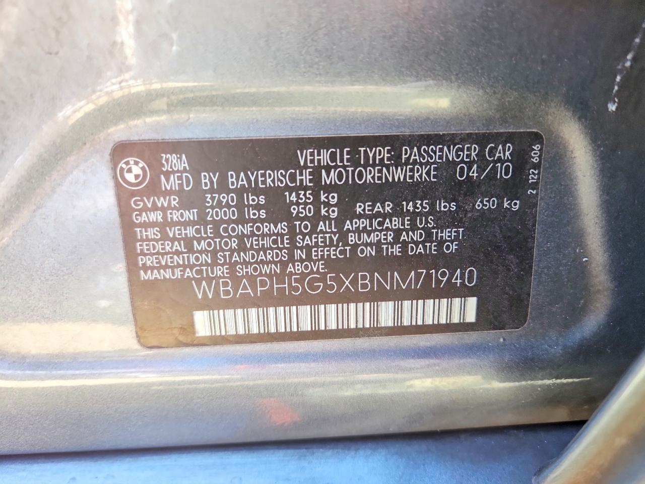 2011 Bmw 328 I Sulev Серебряный vin: WBAPH5G5XBNM71940