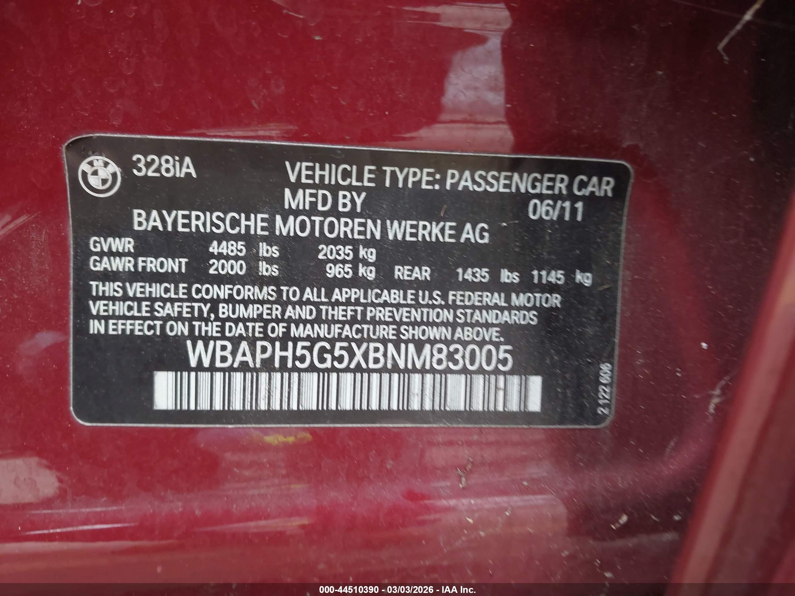 2011 Bmw 328i   Red vin: WBAPH5G5XBNM83005
