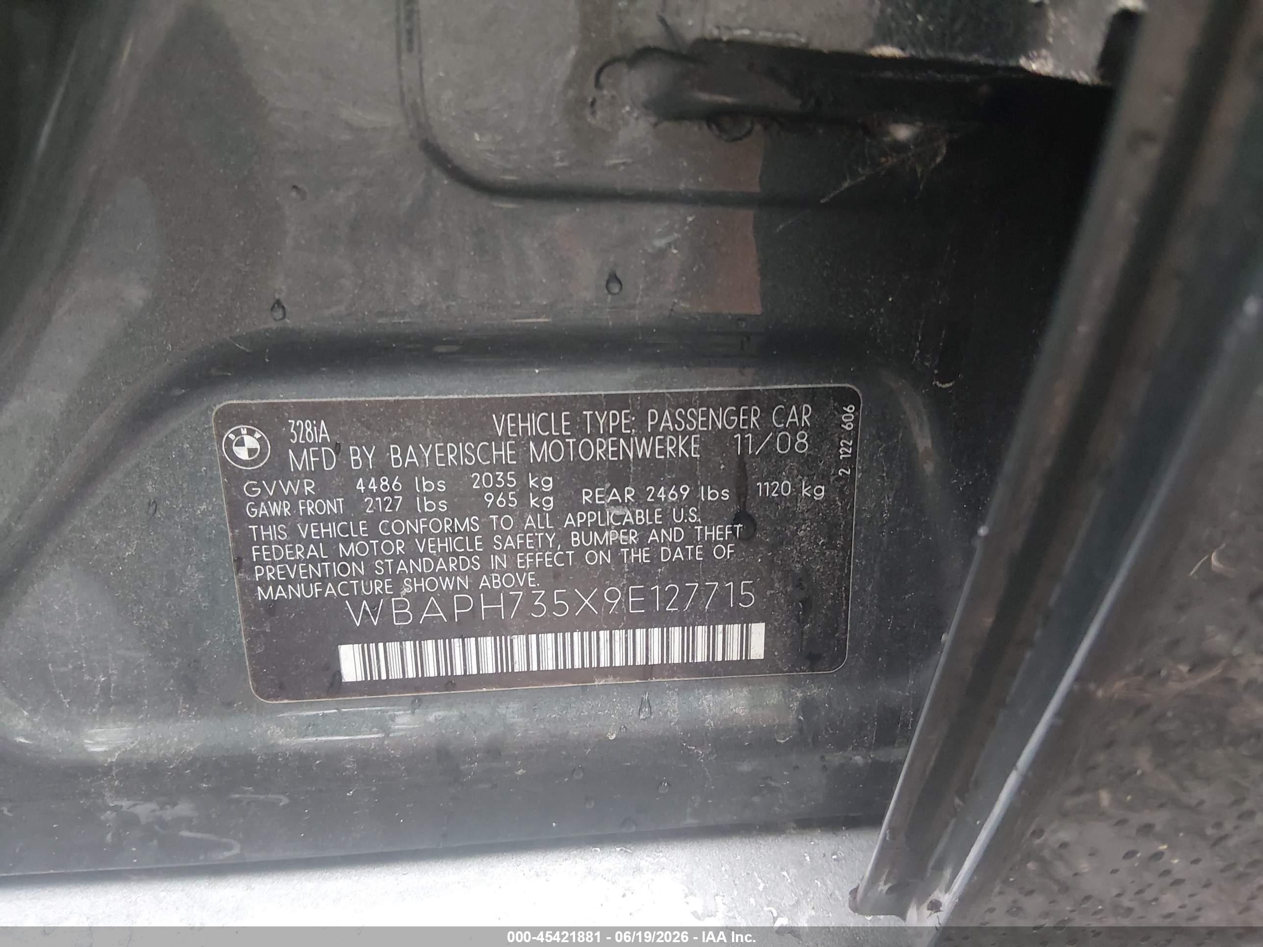 2009 Bmw 328i   Green vin: WBAPH735X9E127715