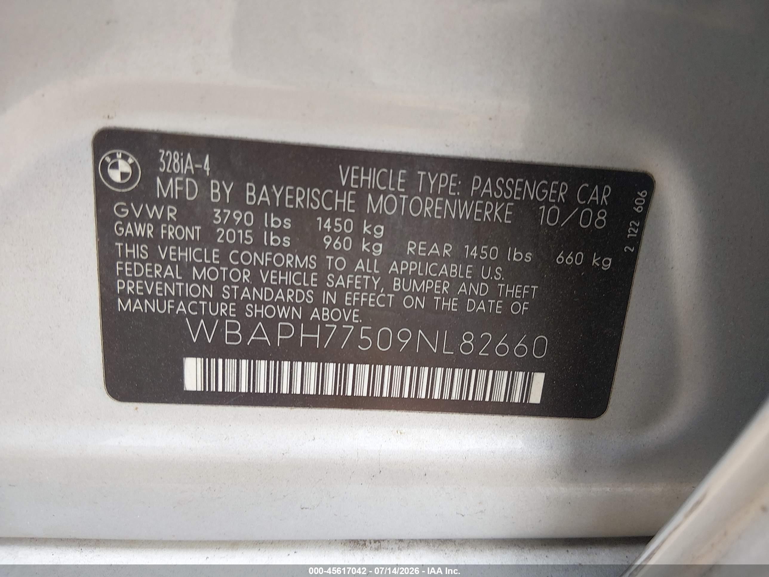 2009 Bmw 328i Silver vin: WBAPH77509NL82660