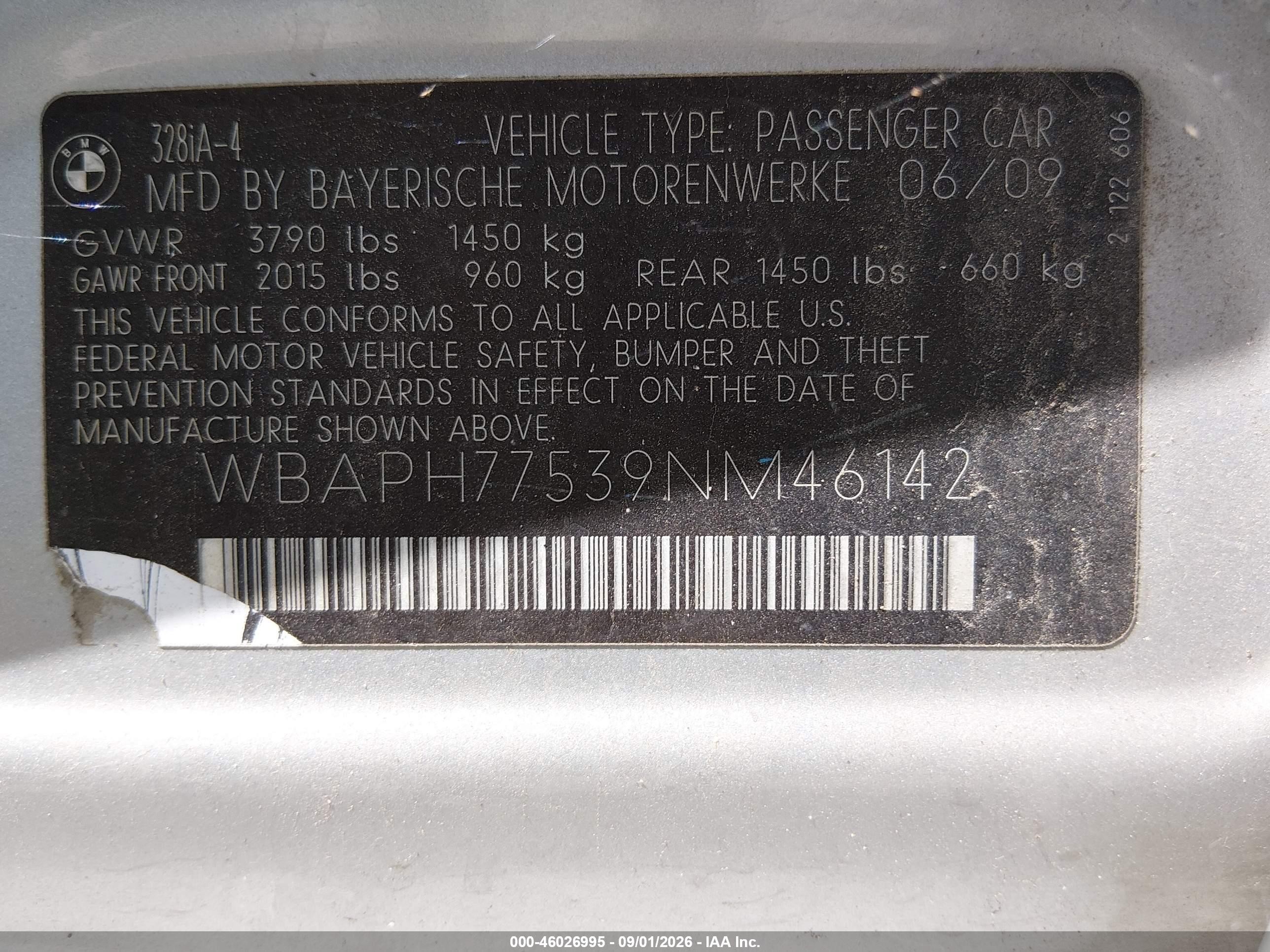 2009 Bmw 328i   Серебряный vin: WBAPH77539NM46142