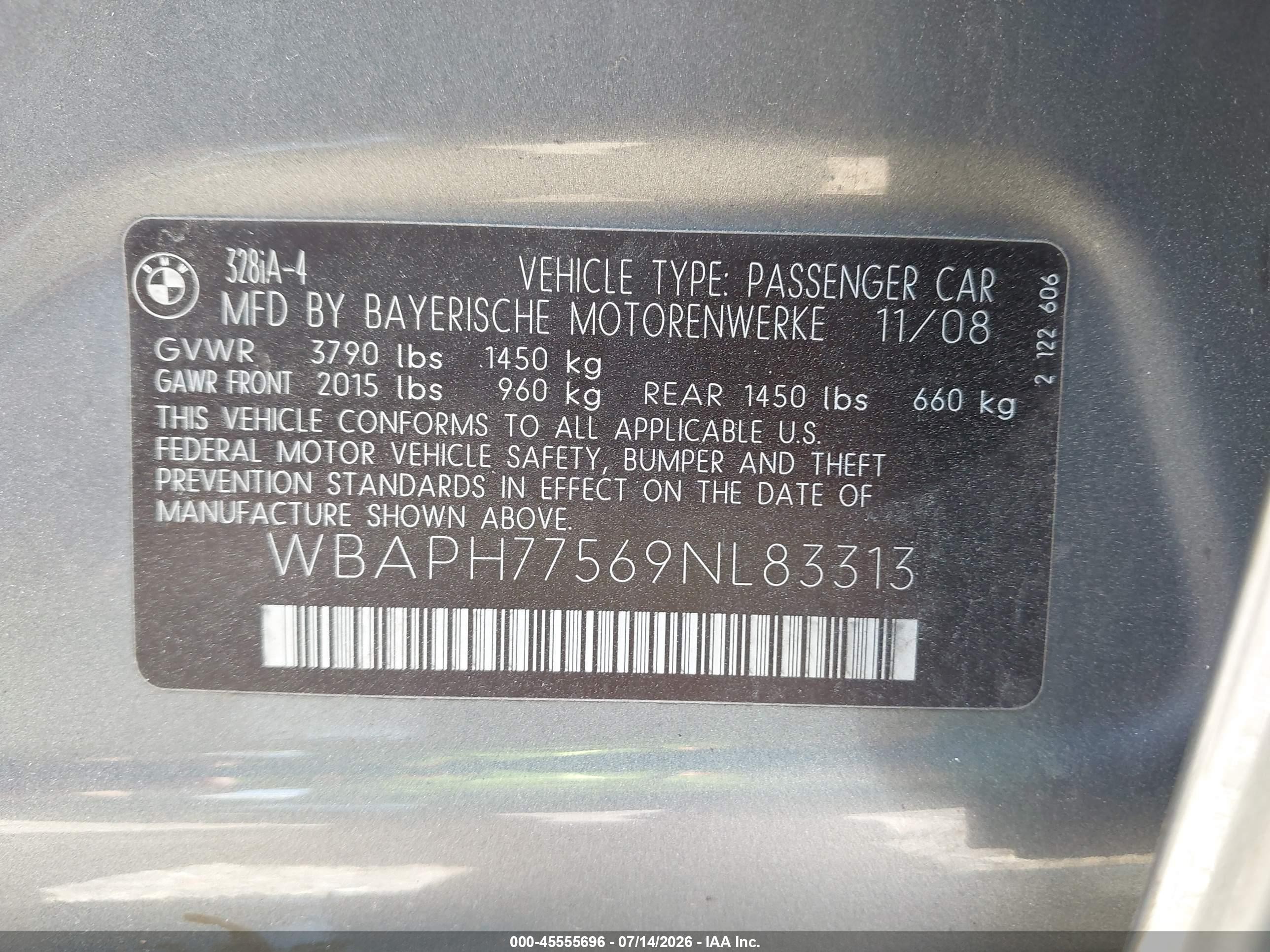 2009 Bmw 328i   Silver vin: WBAPH77569NL83313
