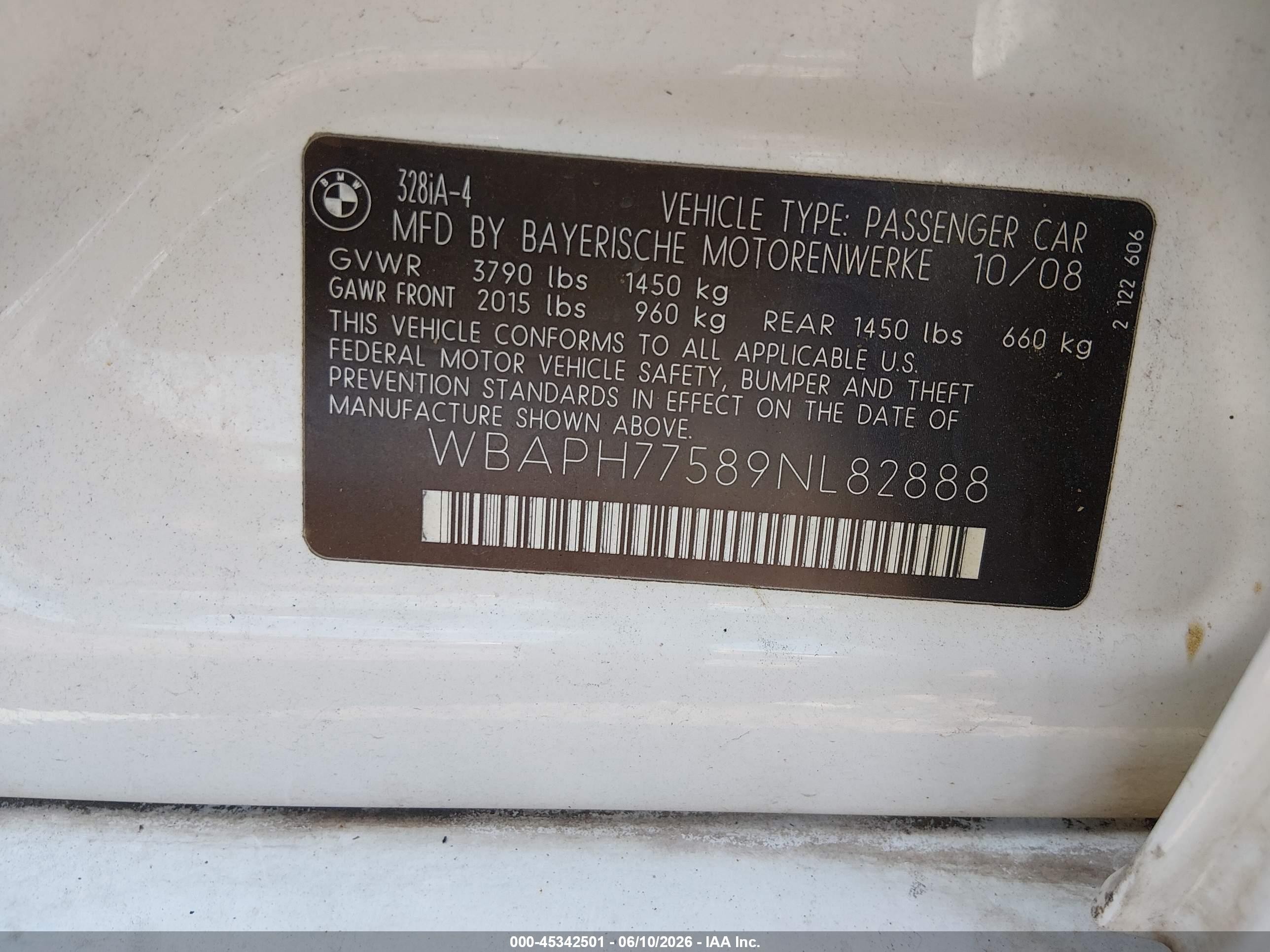 2009 Bmw 328i   White vin: WBAPH77589NL82888