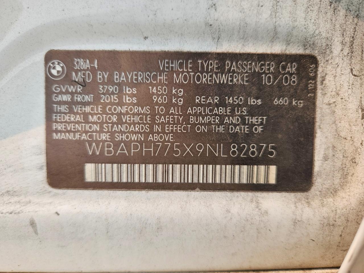 2009 Bmw 328 I White vin: WBAPH775X9NL82875