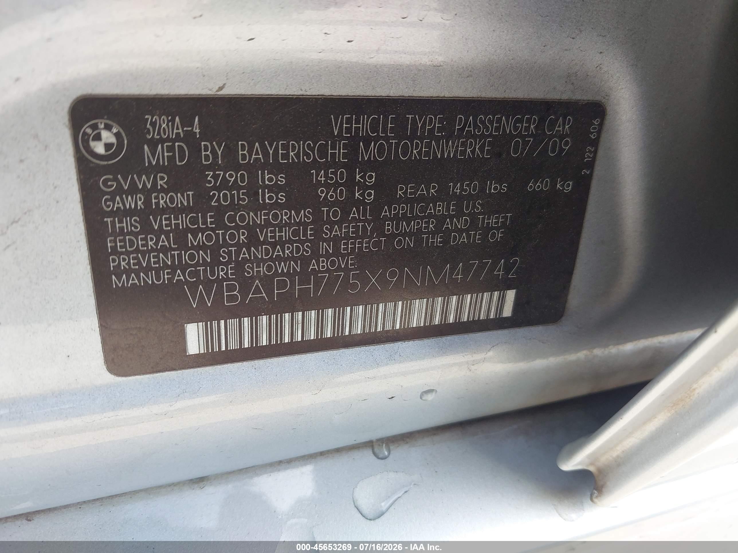 2009 Bmw 328i   Silver vin: WBAPH775X9NM47742