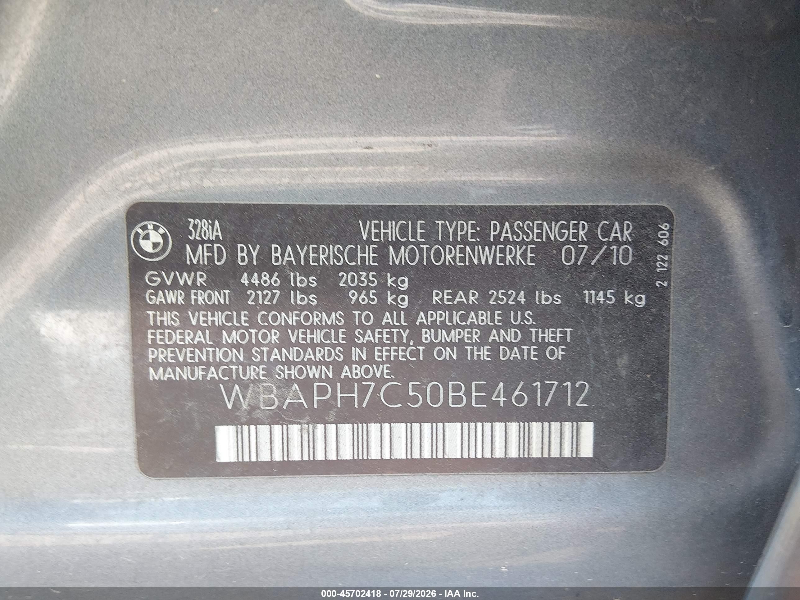 2011 Bmw 328i   Серый vin: WBAPH7C50BE461712