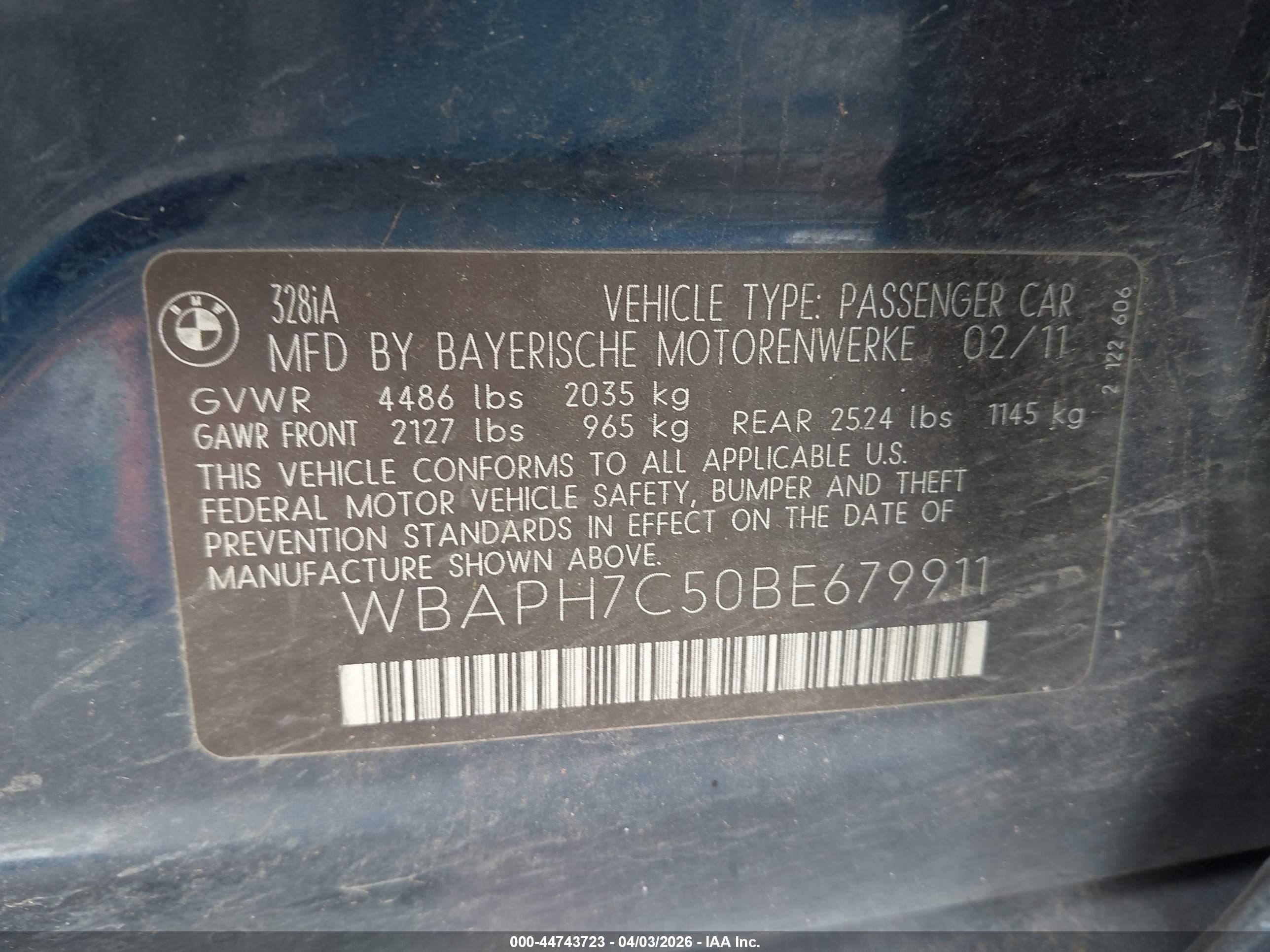 2011 Bmw 328i   Blue vin: WBAPH7C50BE679911