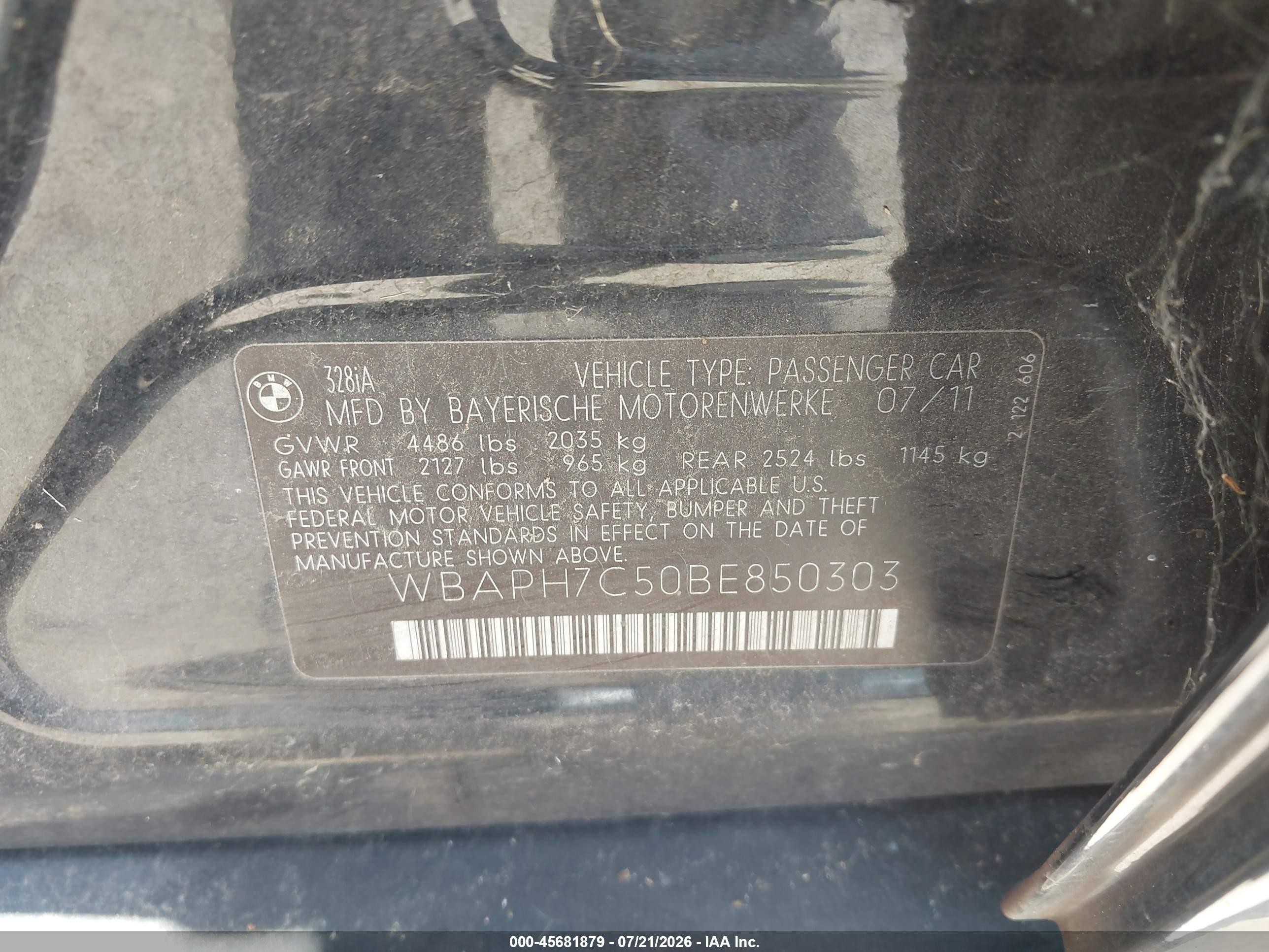 2011 Bmw 328i   Black vin: WBAPH7C50BE850303