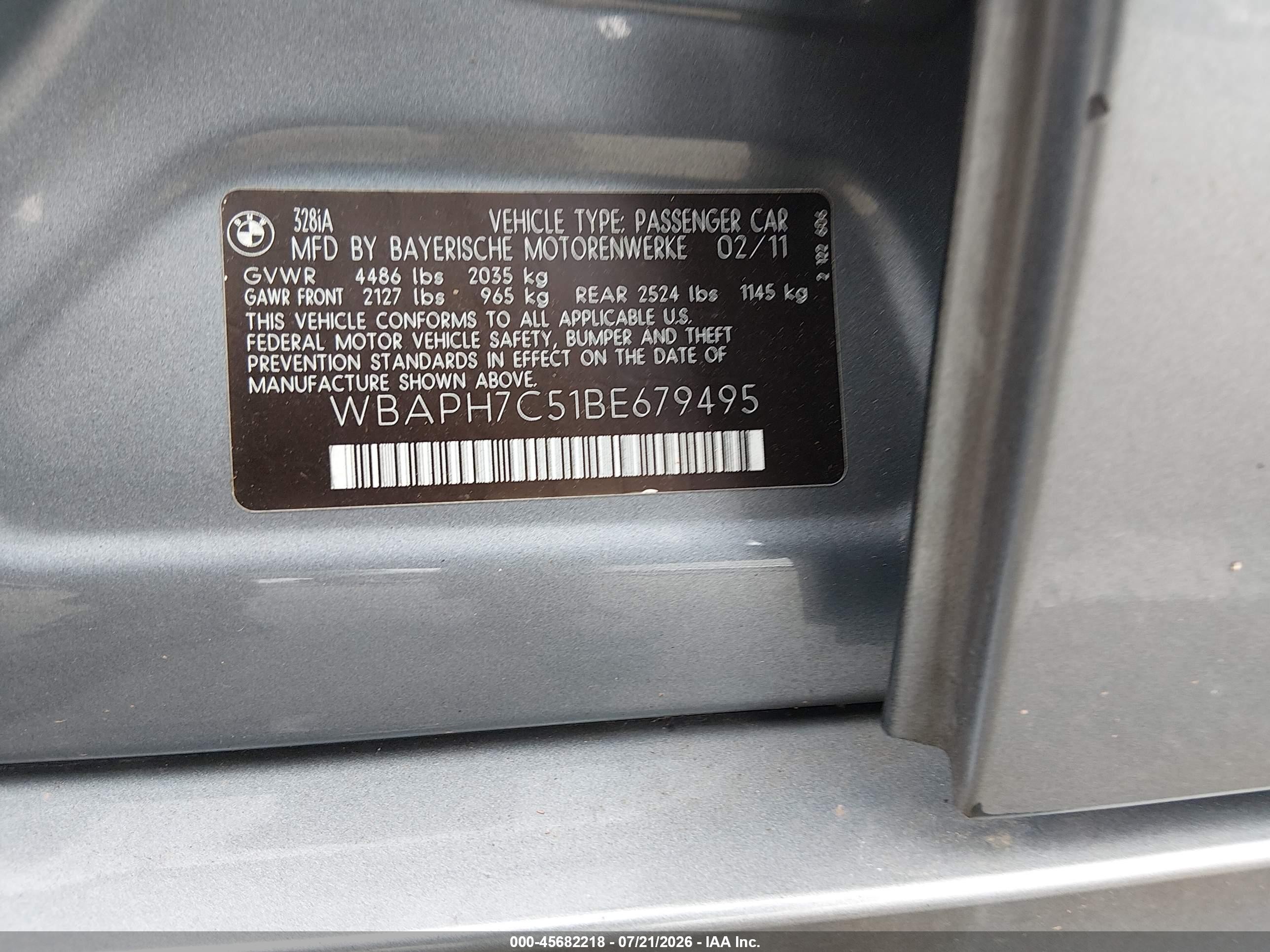 2011 Bmw 328i   Gray vin: WBAPH7C51BE679495